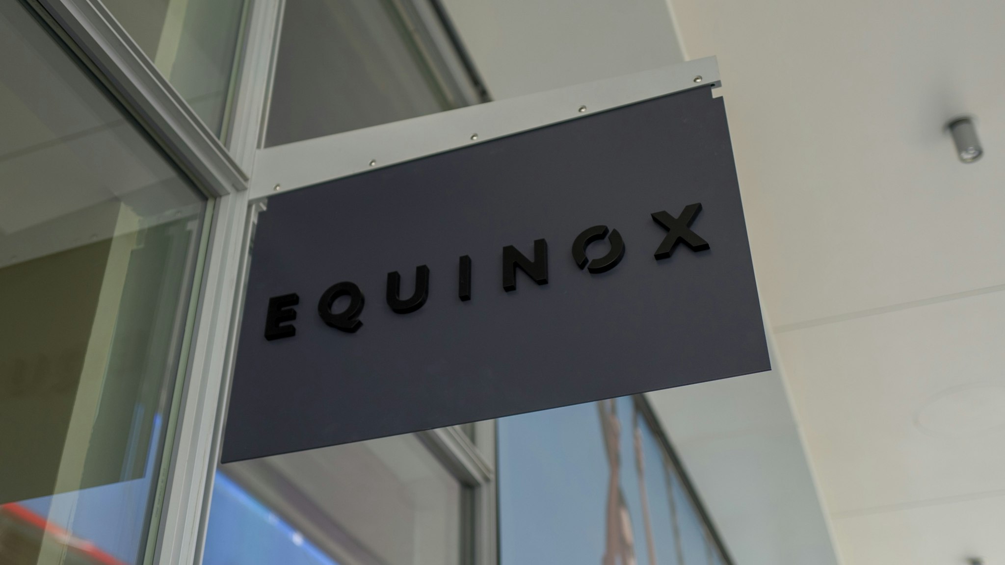 Close-up of sign for luxury gym Equinox in San Ramon, California, March 12, 2019.