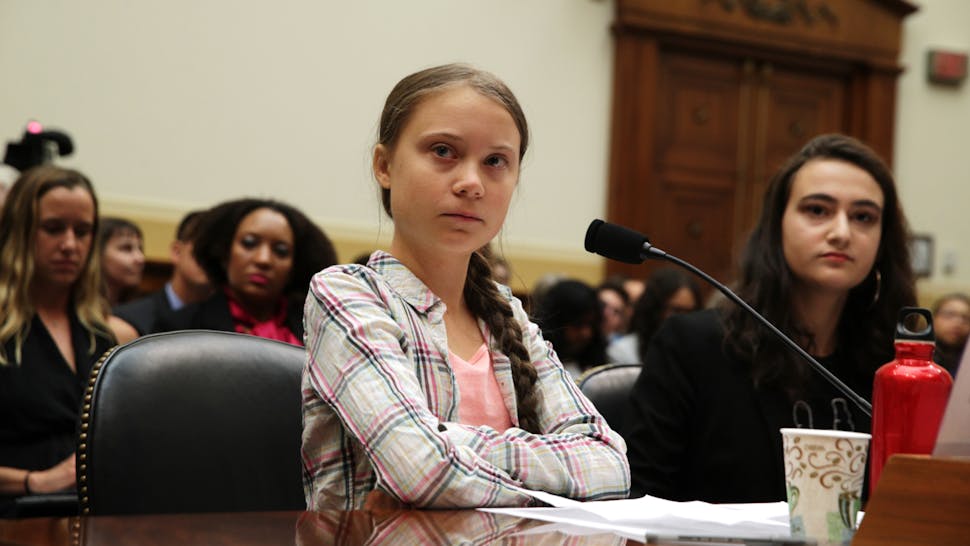 Great Thunberg. Founder of Fridays For Future Greta Thunberg (L) and co-founder of This Is Zero Hour and plaintiff in Piper v. State of Washington Jamie Margolin (R) testify during a House Foreign Affairs Committee Europe, Eurasia, Energy and the Environment Subcommittee and House (Select) Climate Crisis Committee joint hearing September 18, 2019 on Capitol Hill in Washington, DC.