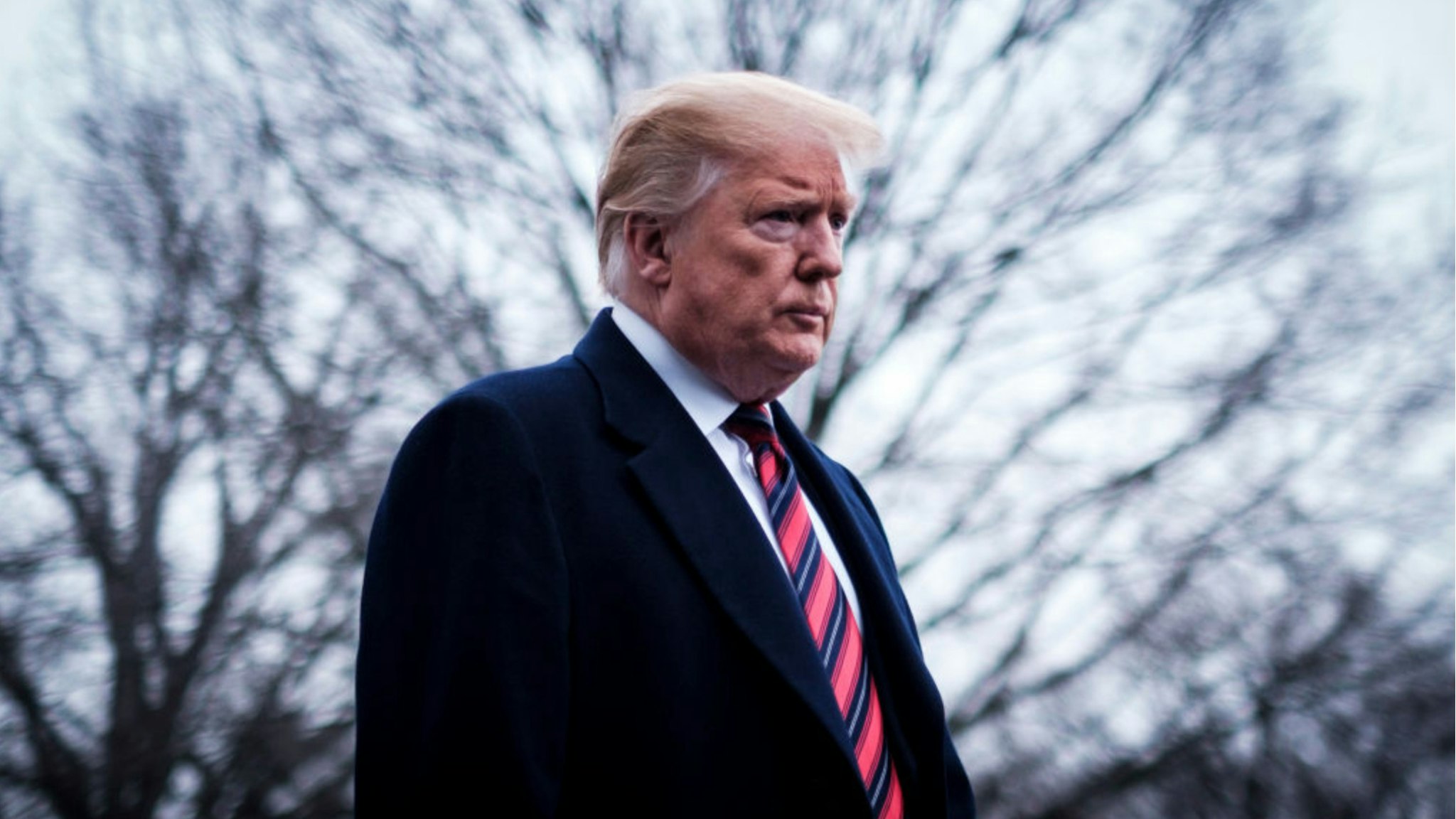 President Donald Trump stops to speak to reporters as he prepared to board Marine One on the South Lawn of the White House on January 19, 2019 in Washington, DC.