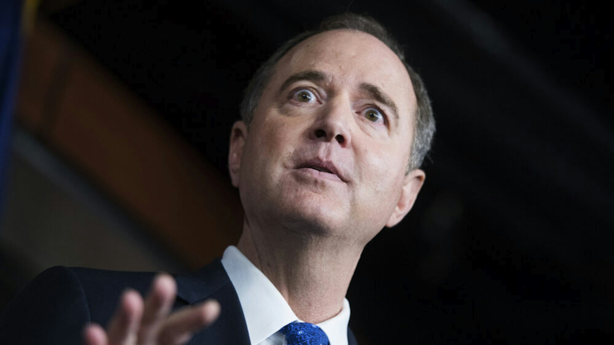 House Intelligence Committee Chairman Adam Schiff, D-Calif., conducts a news conference in the Capitol Visitor Center on the transcript of a phone call between President Trump and Ukrainian President Volodymyr Zelensky on Wednesday, September 25, 2019.