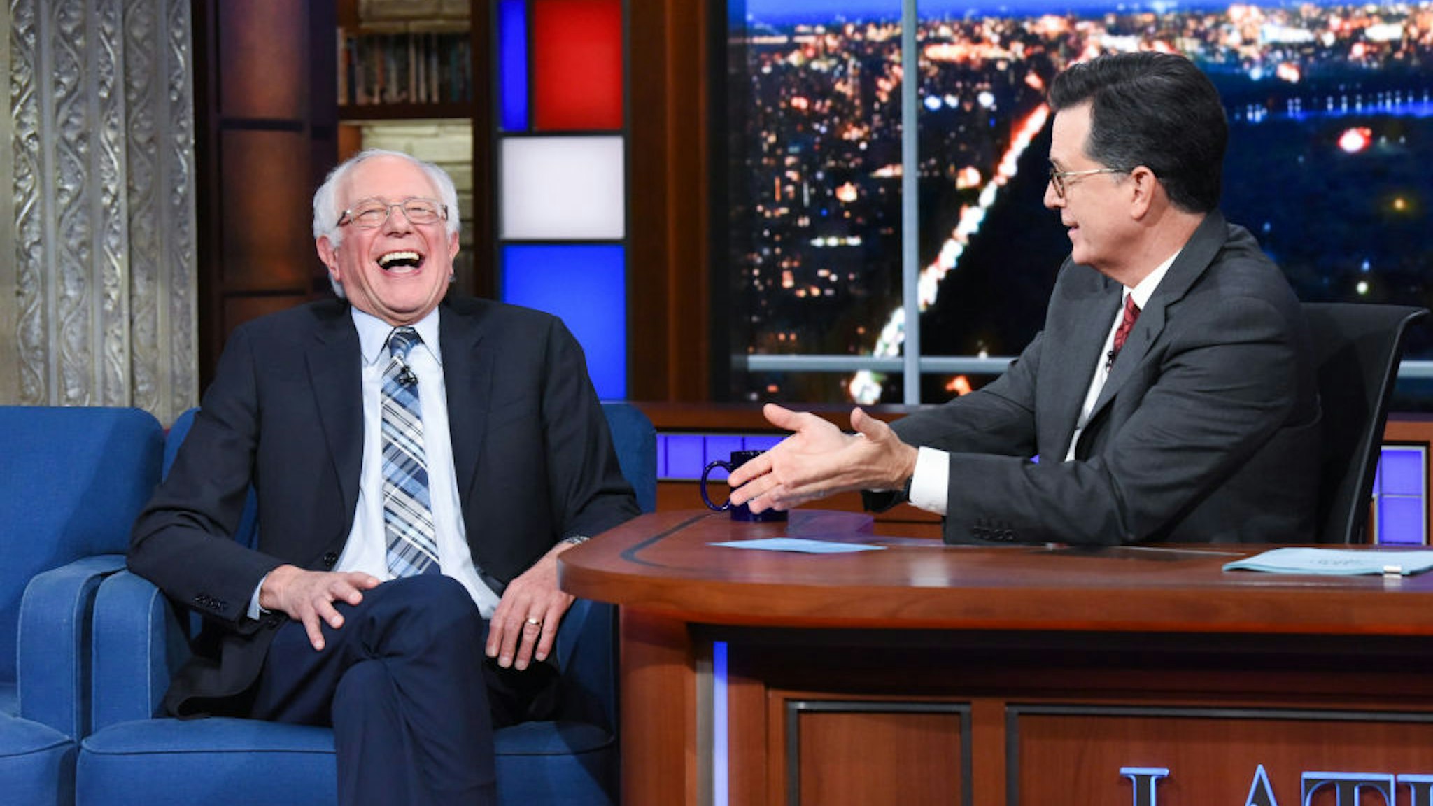 The Late Show with Stephen Colbert and guest Sen. Bernie Sanders during Thursday's September 26, 2019 show
