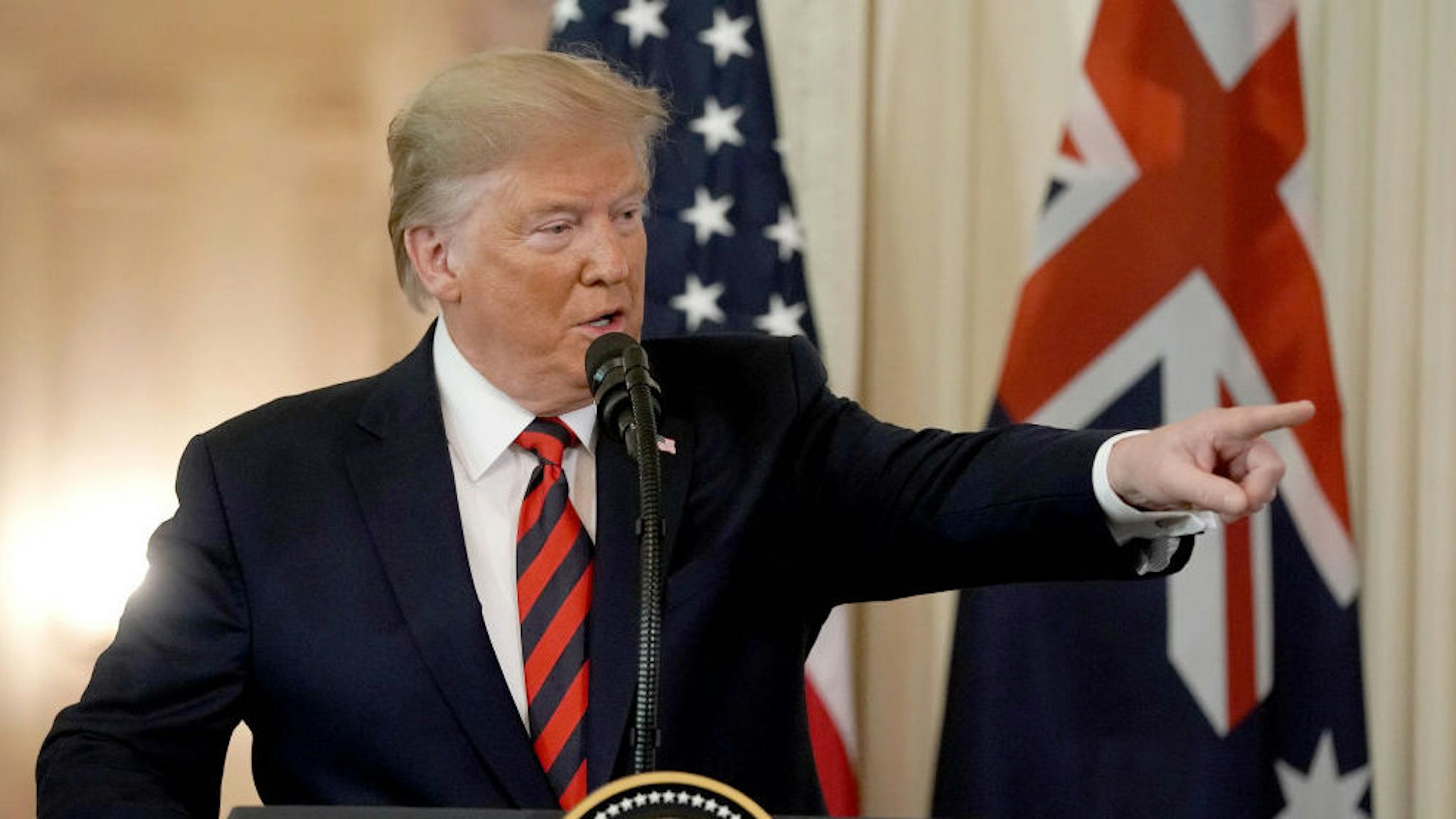 U.S. President Donald Trump participates in a joint news conference with Australian Prime Minister Scott Morrison in the East Room of the White House September 20, 2019 in Washington, DC.