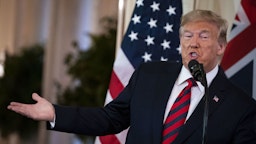 U.S. President Donald Trump, speaks during a news conference with Scott Morrison, Australia's prime minister, not pictured, in the East Room of the White House in Washington, D.C., U.S., on Friday, Sept. 20, 2019. Morrison's lavish visit to the White House on Friday- including the second State Dinner of Trump's presidency - comes at a critical time as both nations seek to counter China's growing influence in the South Pacific. Photographer: Al Drago/Bloomberg