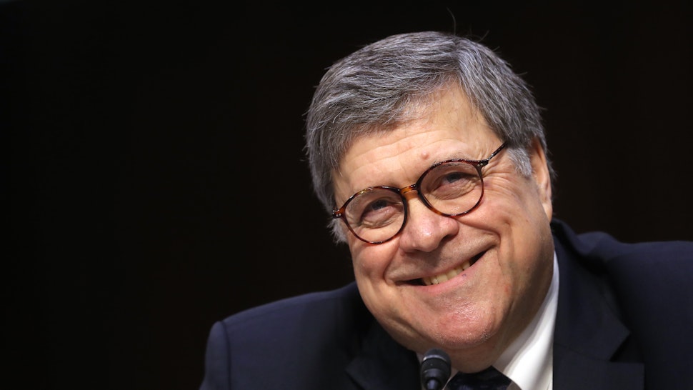 William Barr, attorney general nominee for U.S. President Donald Trump, smiles during a Senate Judiciary Committee confirmation hearing in Washington, D.C., U.S., on Tuesday, Jan. 15, 2019. Barr says he'd let Special Counsel Robert Mueller "complete his work" and that he'd provide Congress and the public as much of the findings in the Russia probe as possible