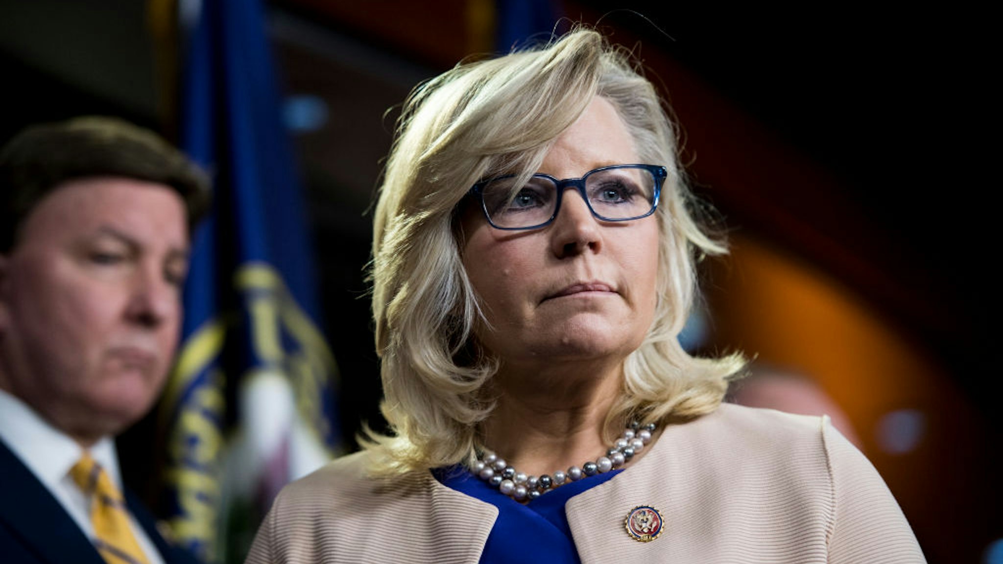 Republican Conference Chair Liz Cheney participates in the House Republican leadership press conference
