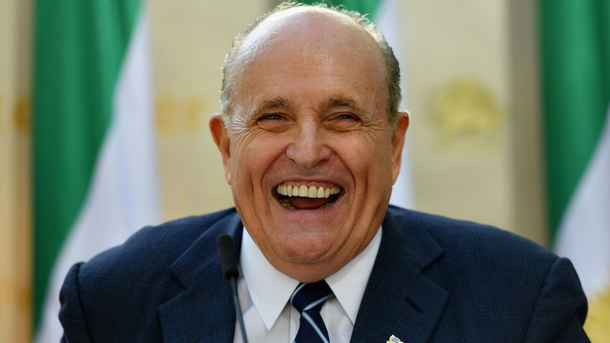 Rudy Giuliani, Former Mayor of New York City speaks to the Organization of Iranian American Communities during their march to urge "recognition of the Iranian people's right for regime change," outside the United Nations Headquarters in New York on September 24, 2019.