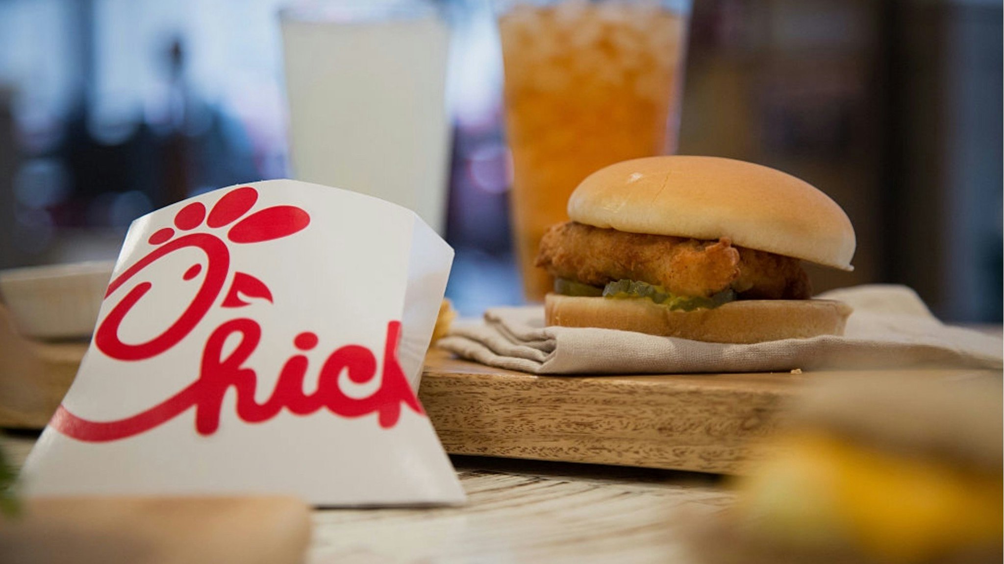 French fries and a fried chicken sandwich are arranged for a photograph during an event ahead of the grand opening for a Chick-fil-A restaurant in New York, U.S., on Friday, Oct. 2, 2015.