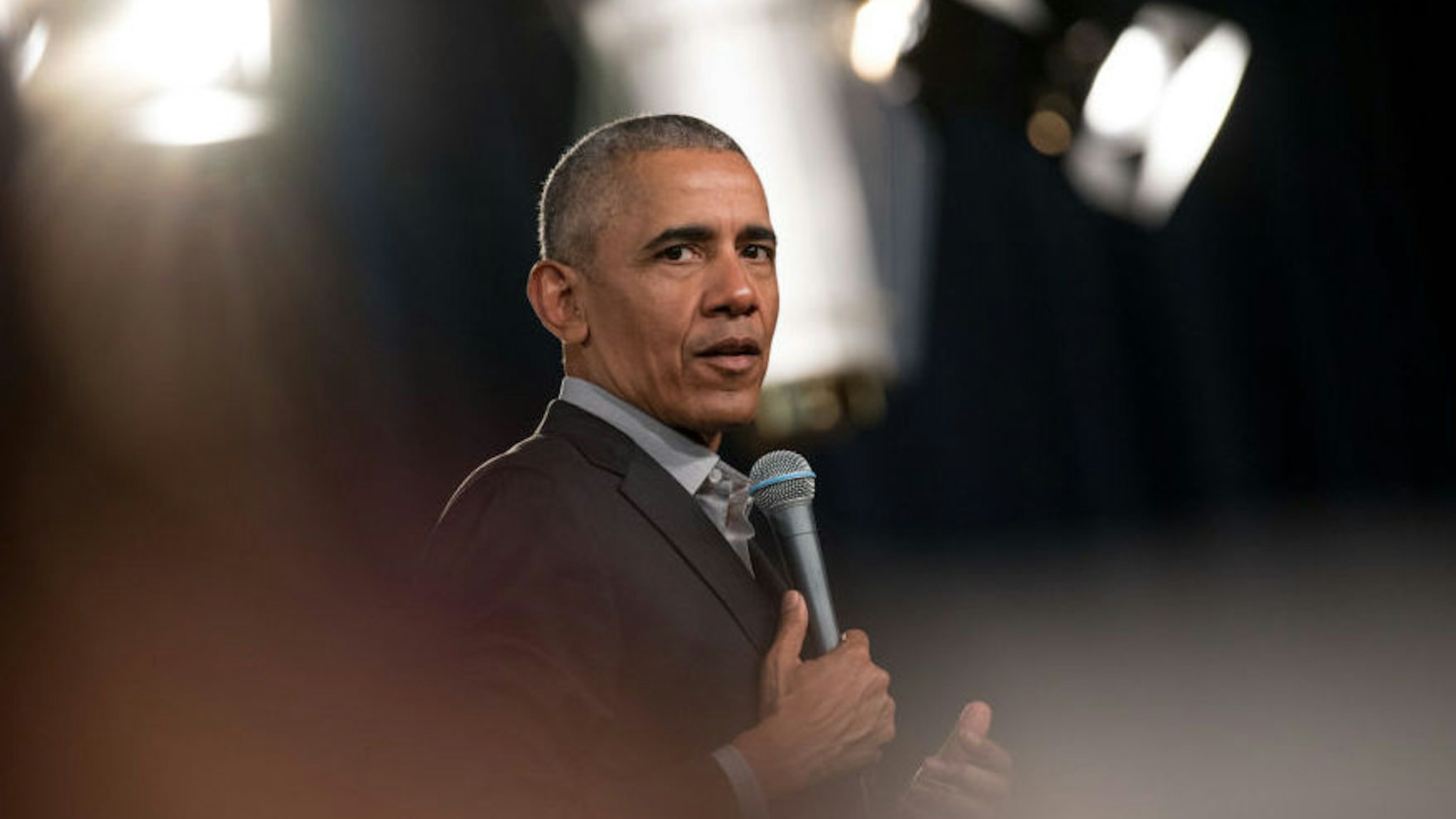 Former US President Barack Obama addresses questions from young people at a Town Hall event at the European School of Management and Technology.