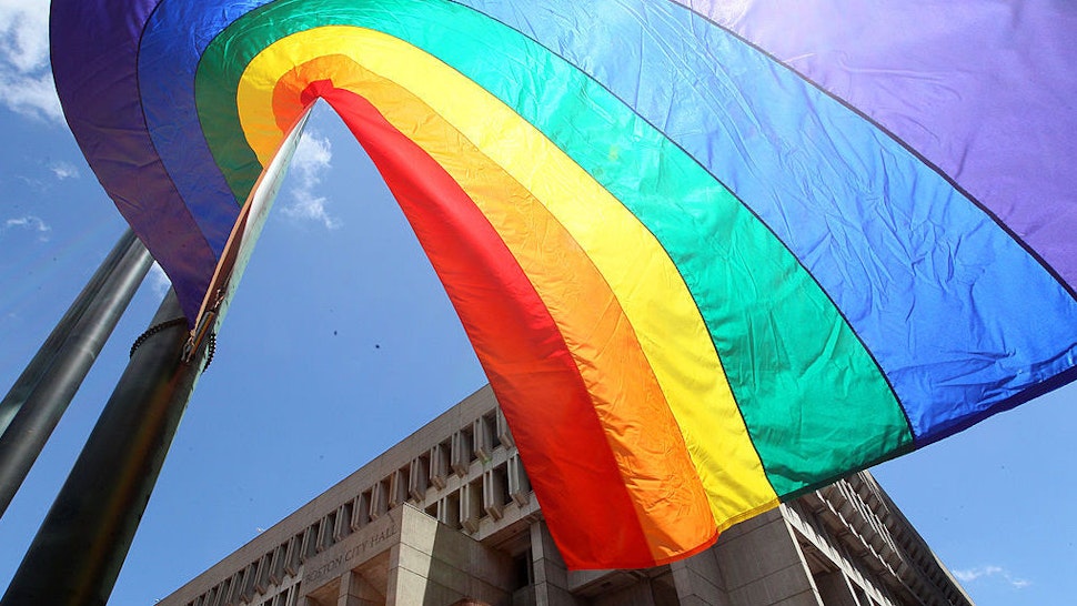 Gay Pride Flag At Boston City Hall