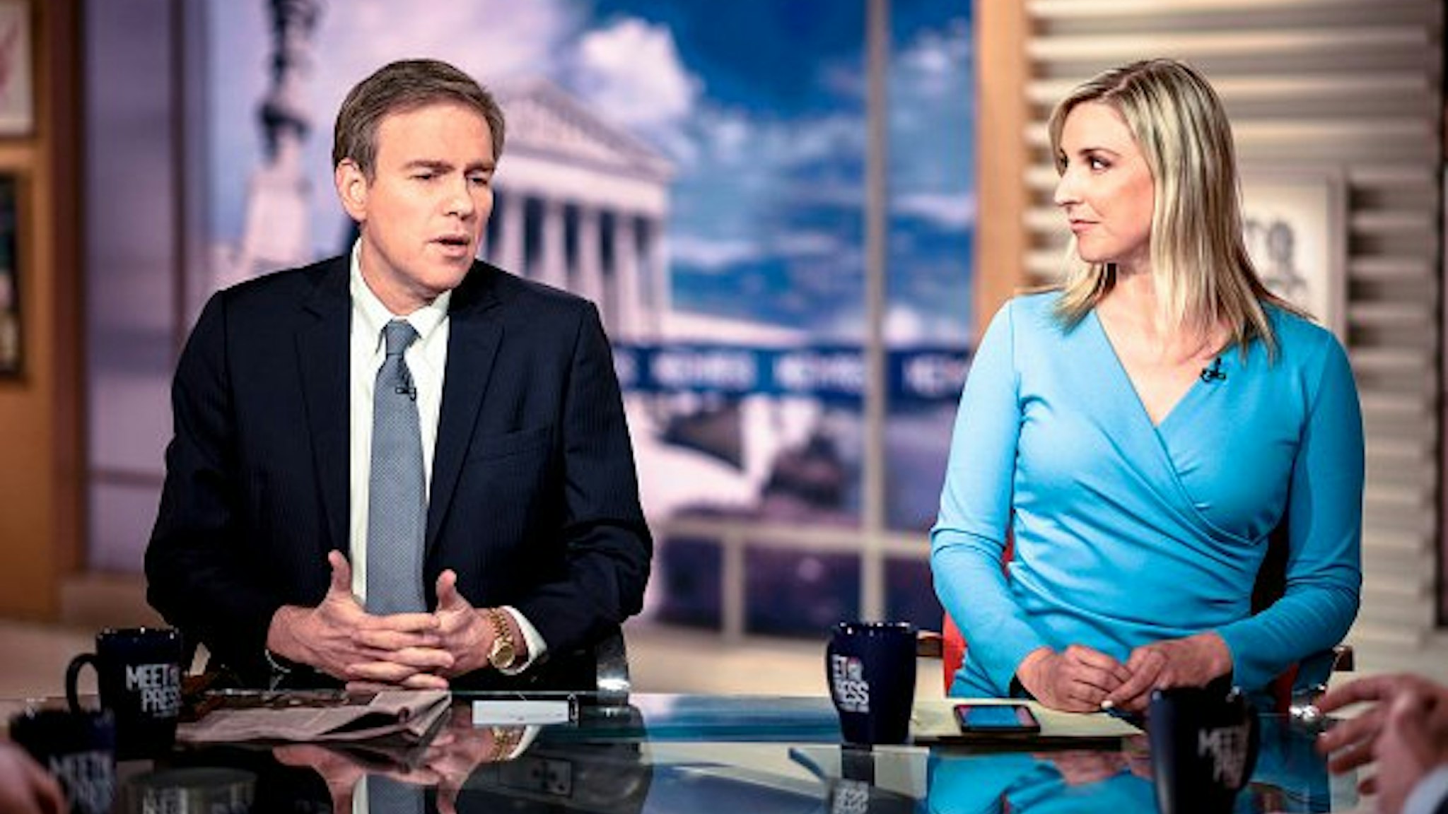 Bret Stephens, Columnist, The New York Times; MSNBC Contributor, and Carol Lee, NBC News National Political Reporter appear on "Meet the Press" in Washington, D.C., Sunday, June 17, 2018.