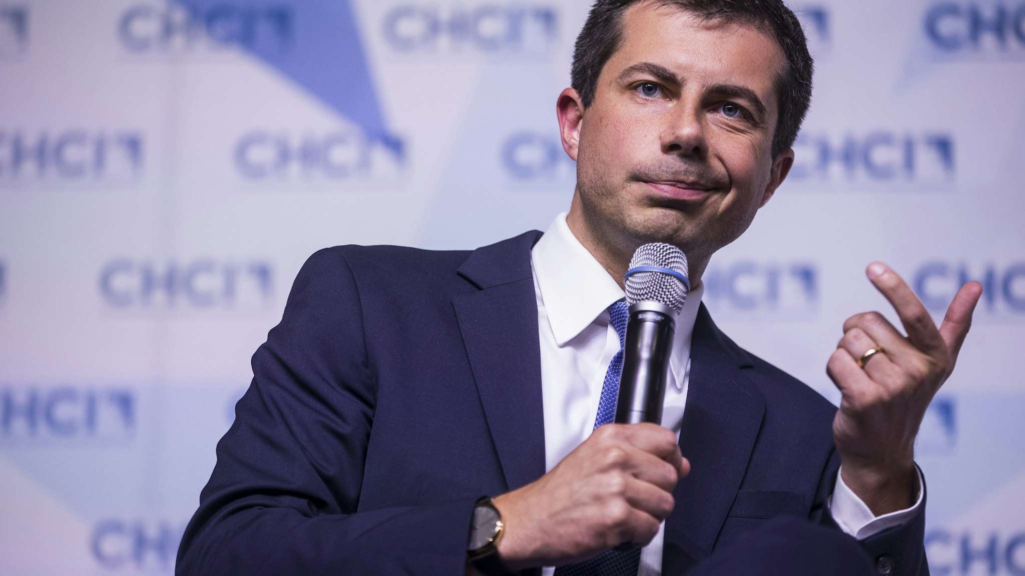 Pete Buttigieg speaks during a presidential forum hosted by the Congressional Hispanic Caucus Institute