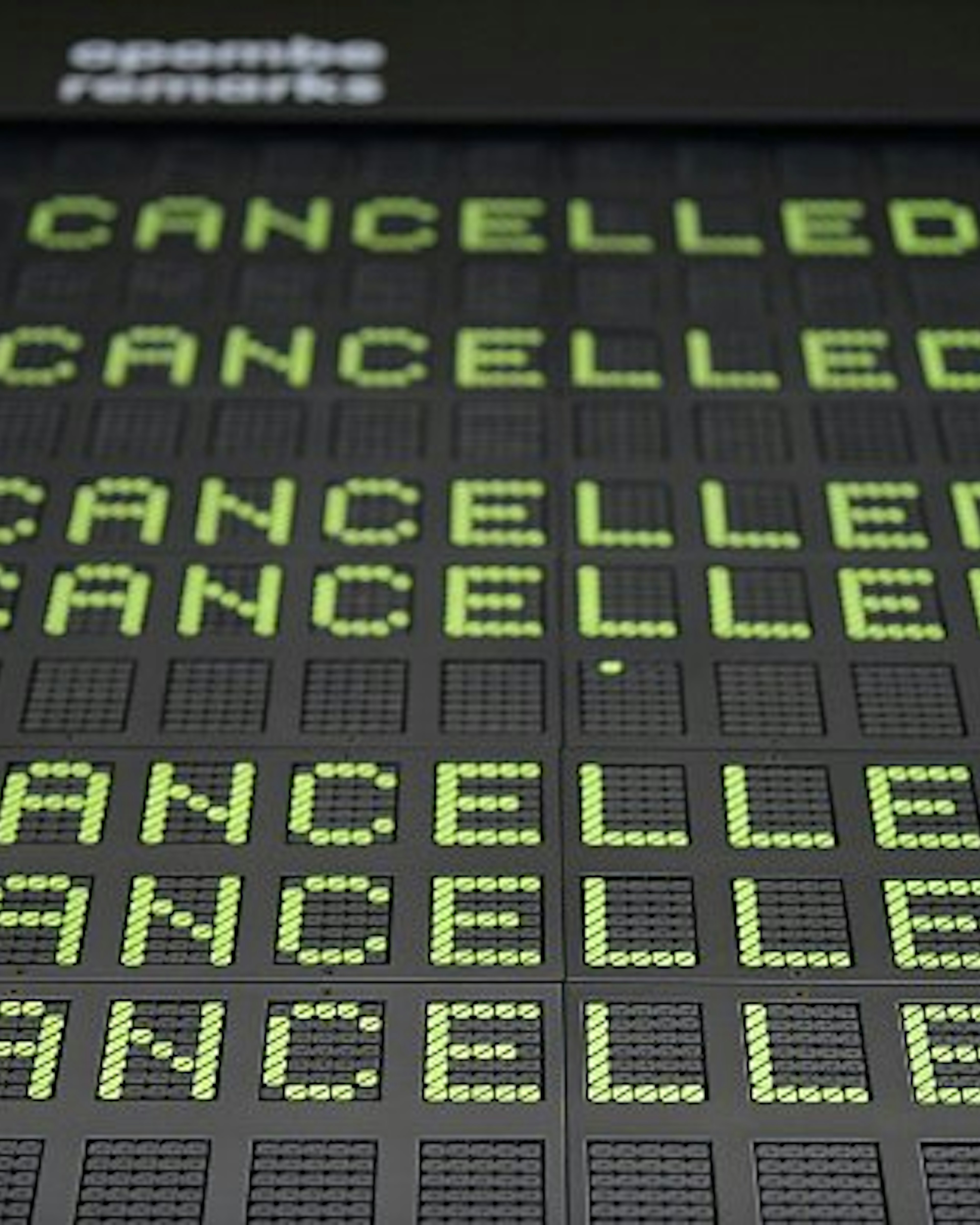 An information board at the Ljubljana Joze Pucnik Airport displays cancelled flights of Slovenian flag carrier Adria Airways in Brnik, Slovenia, on September 24, 2019.