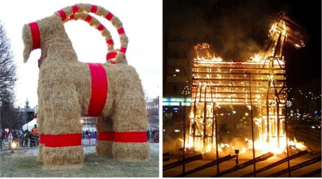 LOL City’s Annual Giant Straw Christmas Goat Is Burned By Arsonists