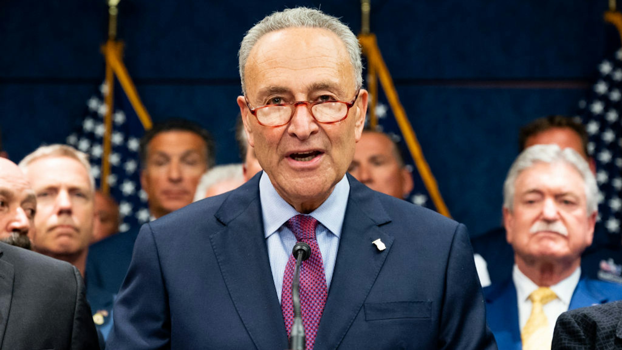 WASHINGTON, DC, UNITED STATES - 2019/07/23: U.S. Senator Chuck Schumer (D-NY) speaking at the press conference held after the passage of H.R.1327 - Never Forget the Heroes: James Zadroga, Ray Pfeifer, and Luis Alvarez Permanent Authorization of the September 11th Victim Compensation Fund Act at the Capitol in Washington, DC on July 23, 2019.