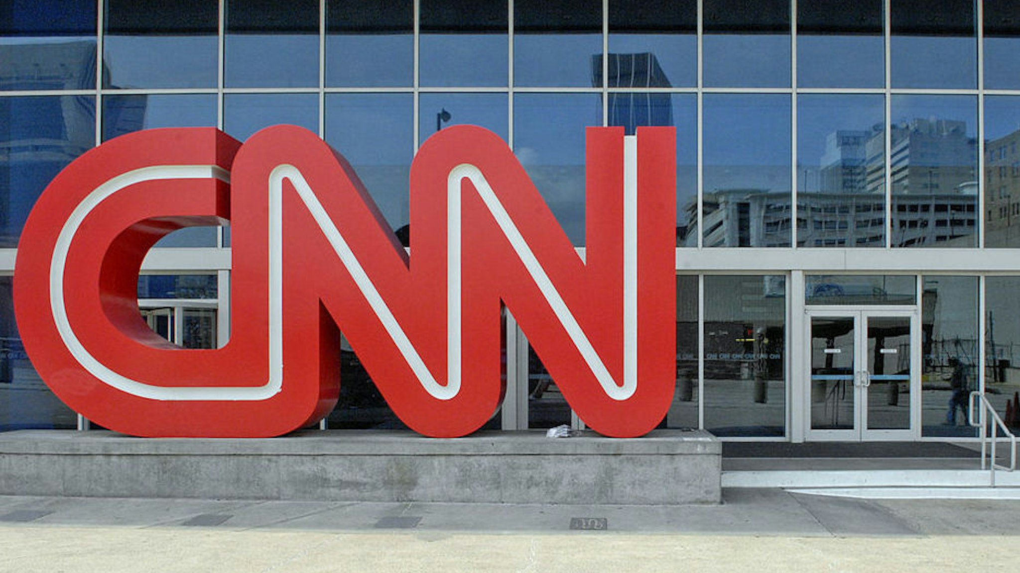 A CNN logo stands outside the CNN Center on Tuesday April 3,