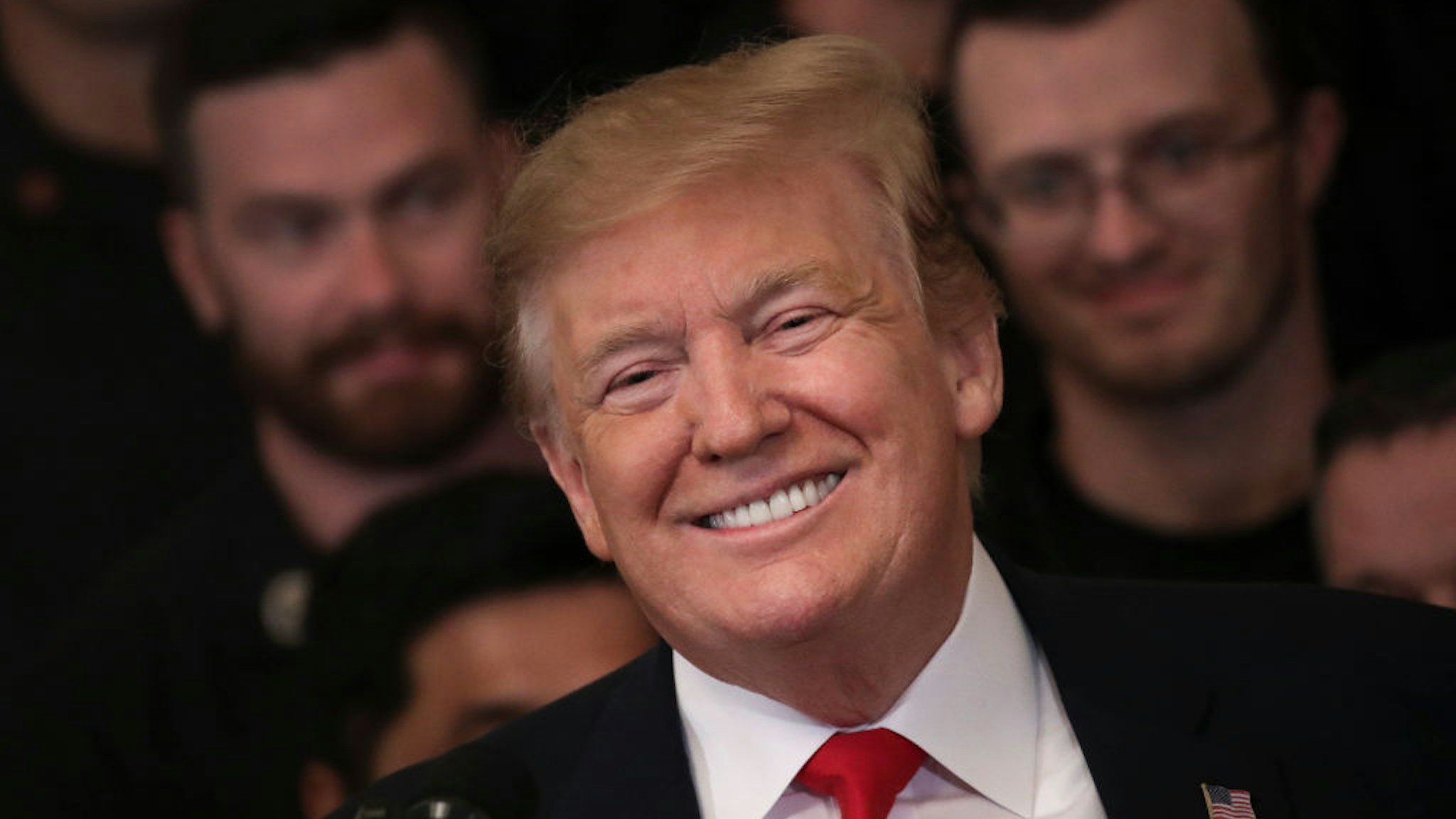President Donald Trump smiles during an event recognizing the Wounded Warrior Project Soldier Ride