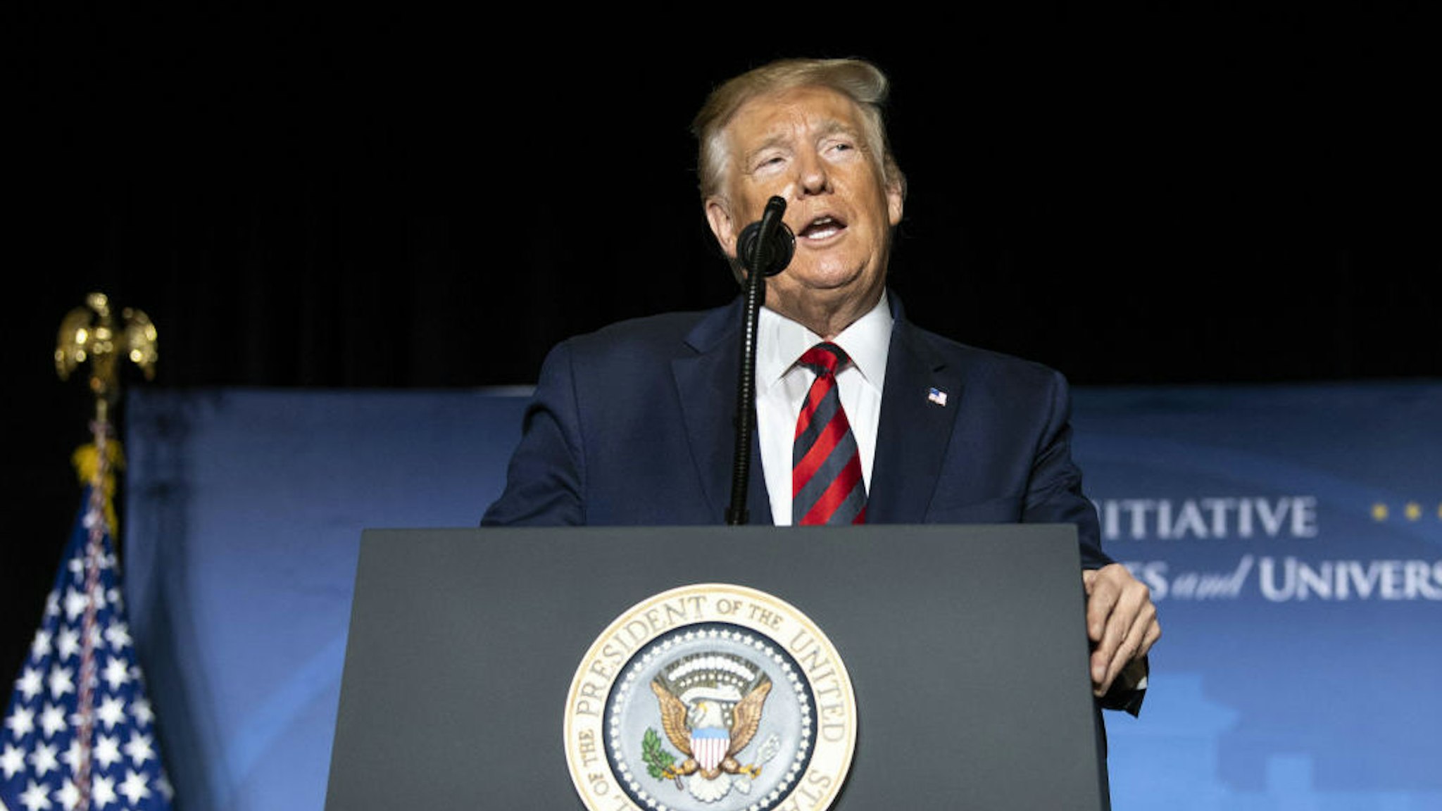 U.S. President Donald Trump speaks during the 2019 National Historically Black Colleges and Universities Week Conference in Washington, D.C., U.S., on Tuesday, Sept. 10, 2019. Trump said he fired his hawkish national security adviser, John Bolton, after disagreeing "strongly" with many of his positions, ending a tumultuous tenure marked by multiple setbacks in U.S. foreign policy.