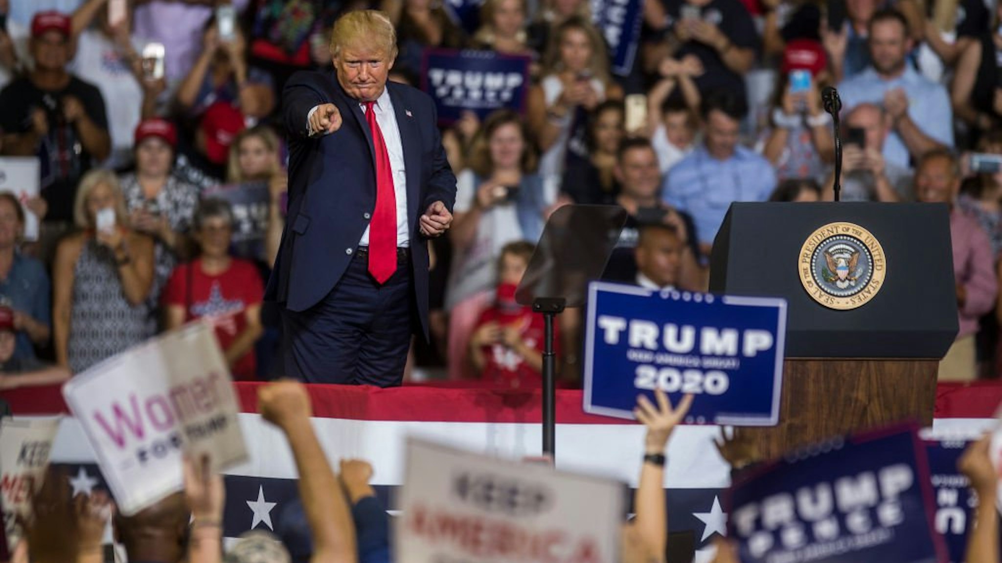 President Donald Trump speaks during a Keep America Great rally on July 17, 2019 in Greenville, North Carolina.