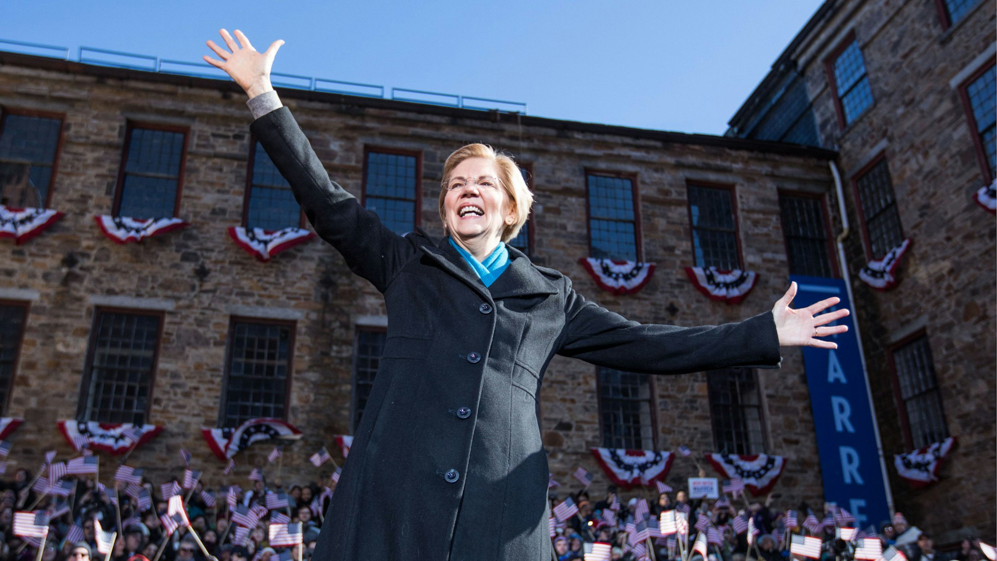 Sen. Elizabeth Warren (D-MA), announces her official bid for President on February 9, 2019 in Lawrence, Massachusetts.
