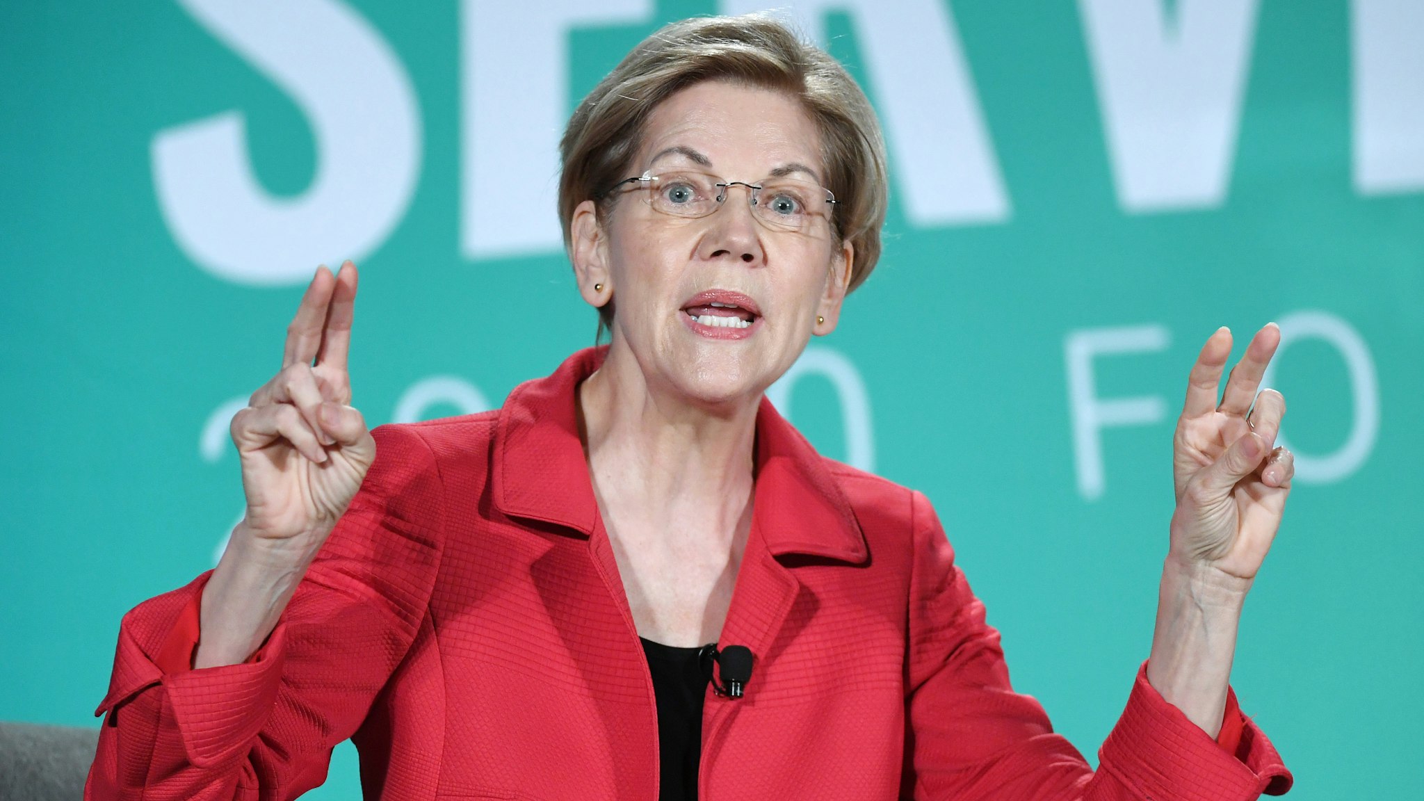 LAS VEGAS, NEVADA - AUGUST 03: Democratic presidential candidate and U.S. Sen. Elizabeth Warren (D-MA) speaks during the 2020 Public Service Forum hosted by the American Federation of State, County and Municipal Employees (AFSCME) at UNLV on August 3, 2019 in Las Vegas, Nevada.