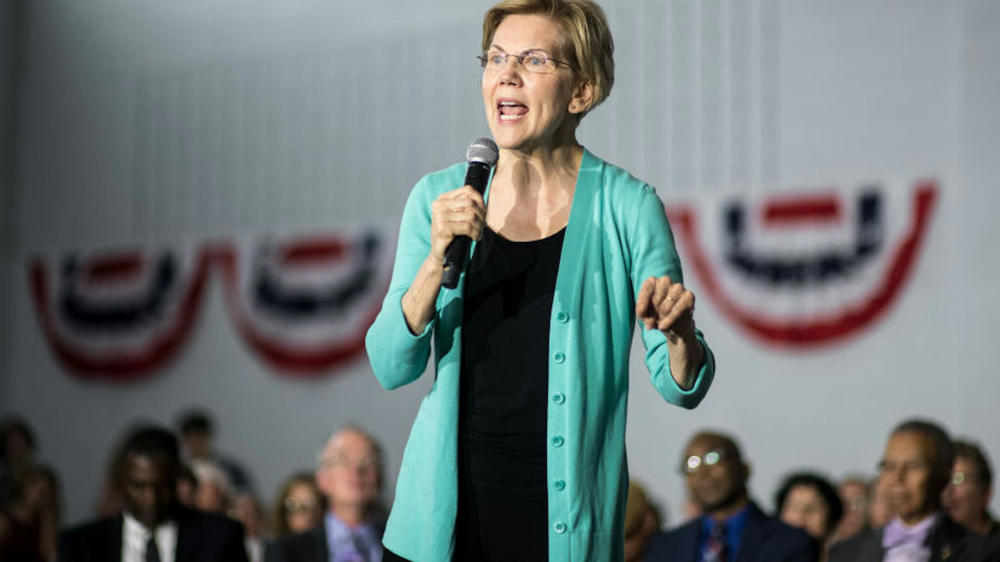 AIKEN, SC - AUGUST 17: Democratic presidential candidate, Sen. Elizabeth Warren (D-MA) addresses a crowd at a town hall event on August 17, 2019 in Aiken, South Carolina. Warren has held more than ten 2020 campaign events in the early primary state.