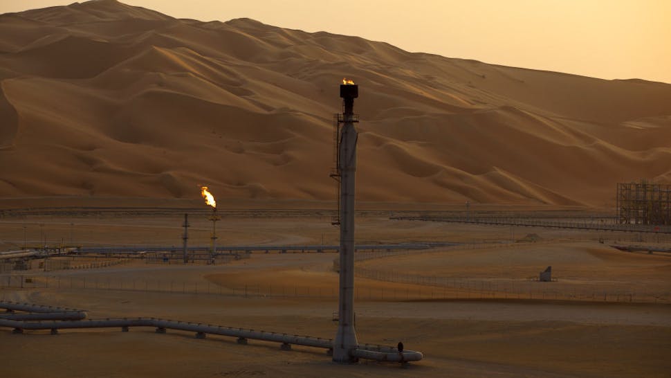 Saudi Arabia oil field Flames burn off at an oil processing facility in Saudi Aramco's oilfield in the Rub' Al-Khali (Empty Quarter) desert in Shaybah, Saudi Arabia, on Tuesday, Oct. 2, 2018.