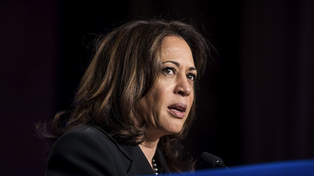 WASHINGTON, DC - APRIL 10: Sen. Kamala Harris (D-CA) speaks during the North American Building Trades Unions Conference at the Washington Hilton April 10, 2019 in Washington, DC. Many Democrat presidential hopefuls attended the conference in hopes of drawing the labor vote.