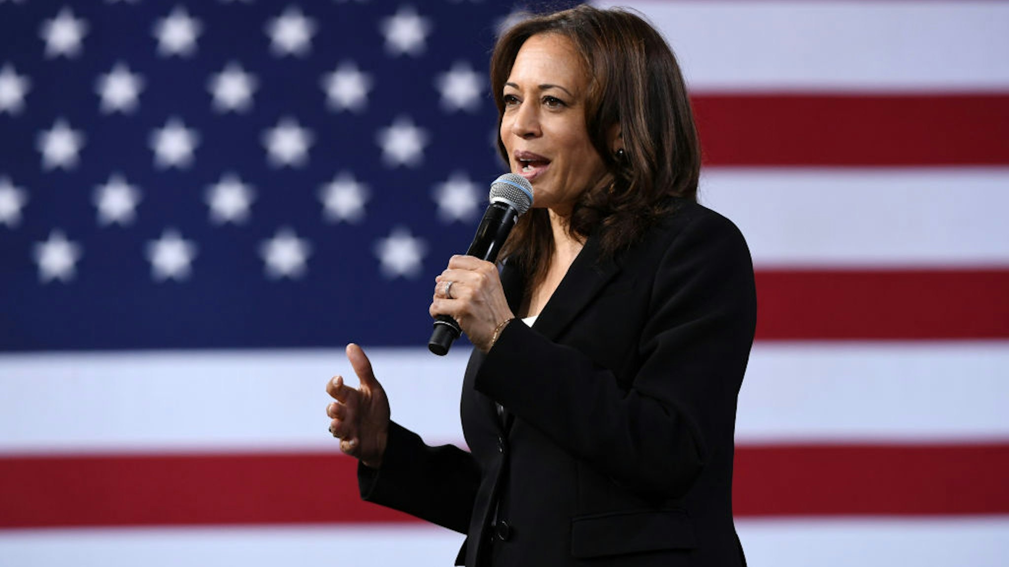 LAS VEGAS, NEVADA - APRIL 27: Democratic presidential candidate U.S. Sen. Kamala Harris (D-CA) speaks at the National Forum on Wages and Working People: Creating an Economy That Works for All at Enclave on April 27, 2019 in Las Vegas, Nevada. Six of the 2020 Democratic presidential candidates are attending the forum, held by the Service Employees International Union and the Center for American Progress Action Fund, to share their economic policies.