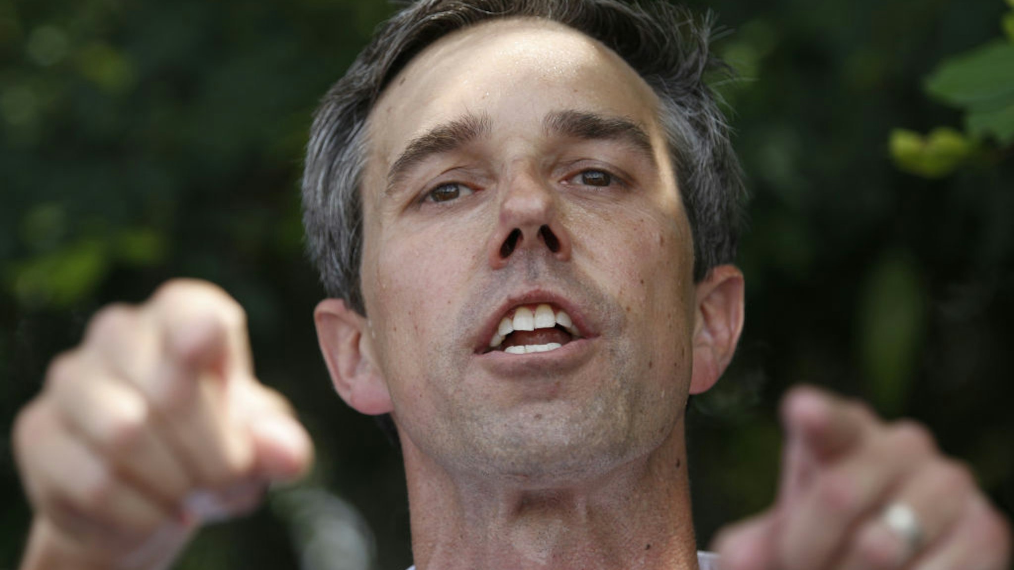 Beto O'Rourke, former Representative from Texas and 2020 Democratic presidential candidate, gestures while speaking outside the Homestead Temporary Shelter for Unaccompanied Children in Homestead, Florida, U.S., on Thursday, June 27, 2019. In the first Democratic presidential debate of the 2020 election, O'Rourke got roughed up by other candidates for backing private health insurance, refusing to support decriminalizing crossing the border and for not directly answering questions from the moderators.
