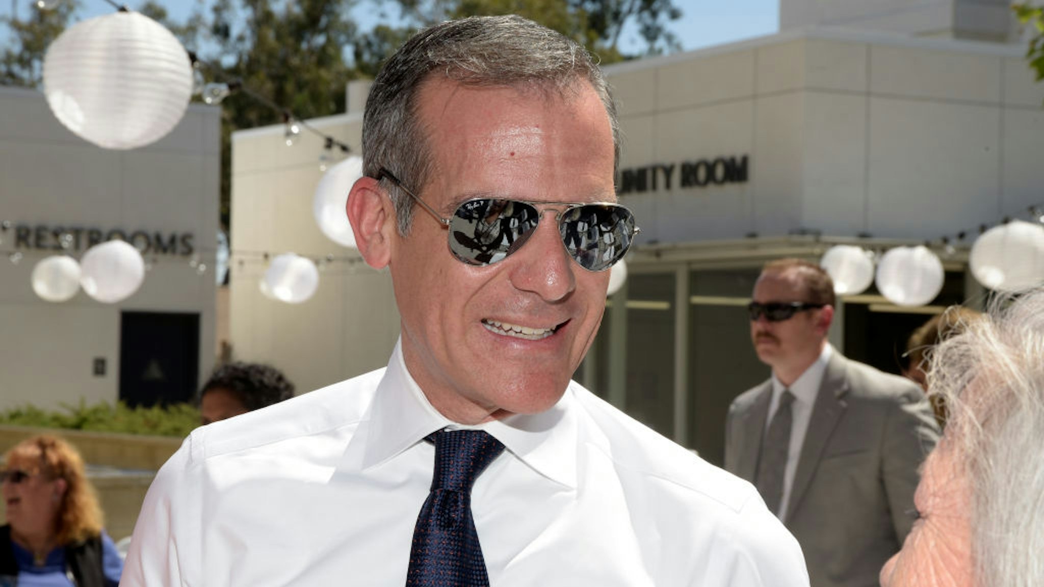 Los Angeles Mayor Eric Garcetti attends the grand opening of the Irmas Family Campus at LA Family Housing at The Irmas Family Campus on May 30, 2019 in North Hollywood, California.
