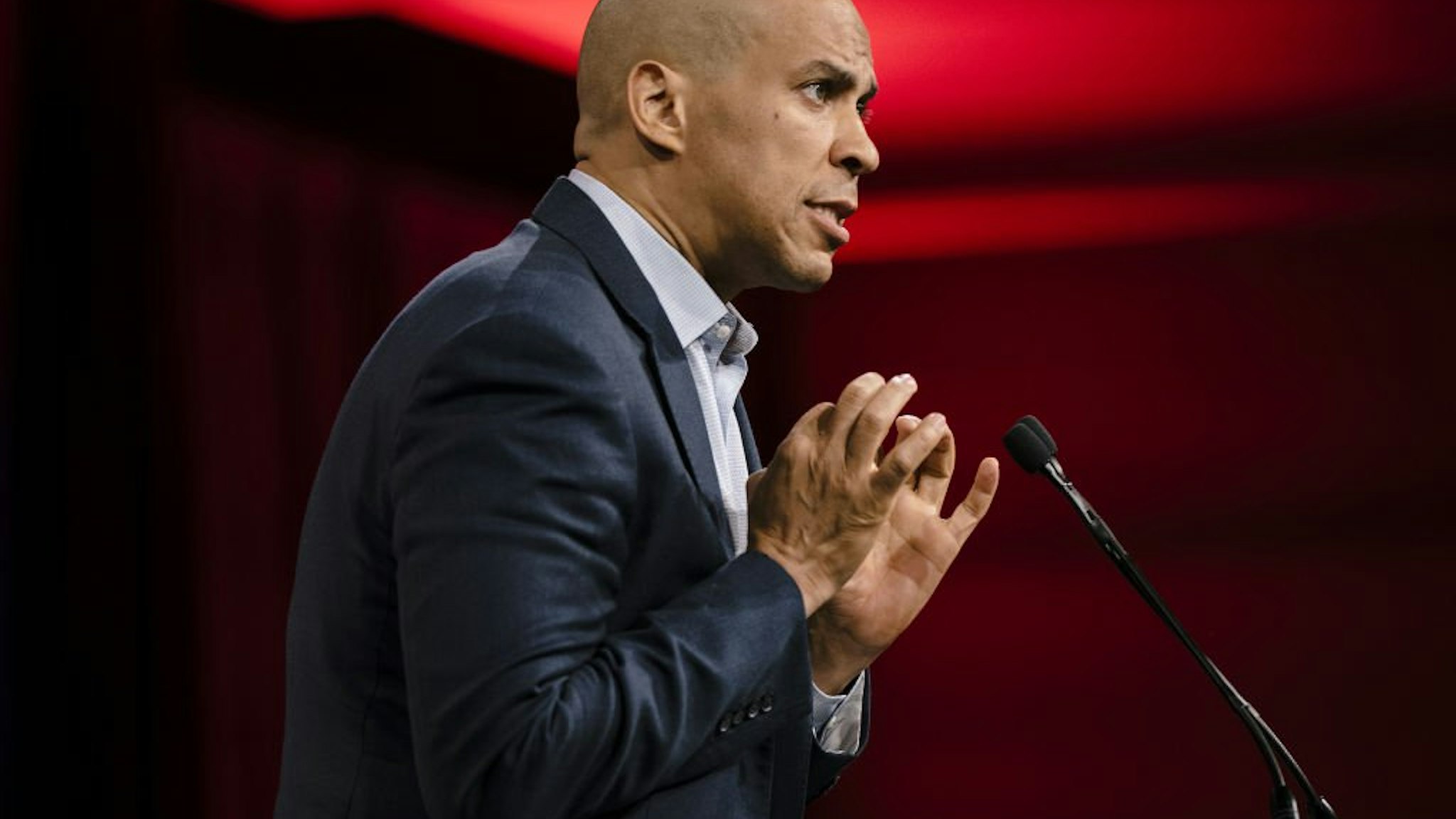 Senator Cory Booker, a Democrat from New Jersey and 2020 presidential candidate, speaks during the Democratic National Committee (DNC) Summer Meeting in San Francisco, California, U.S., on Friday, Aug. 23, 2019.