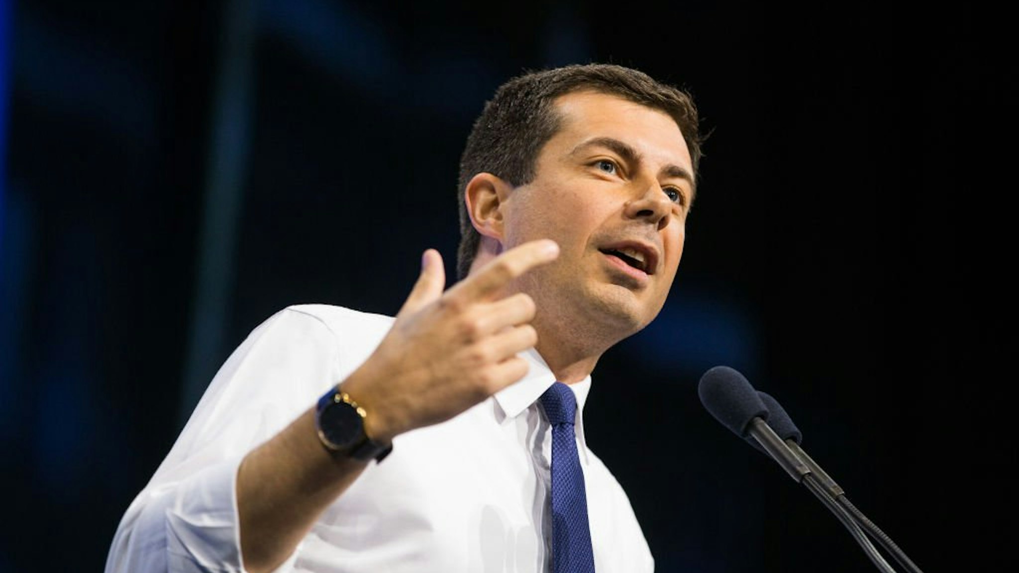 Democratic presidential candidate, South Bend, Indiana Mayor Pete Buttigieg speaks during the New Hampshire Democratic Party Convention at the SNHU Arena on September 7, 2019 in Manchester, New Hampshire.