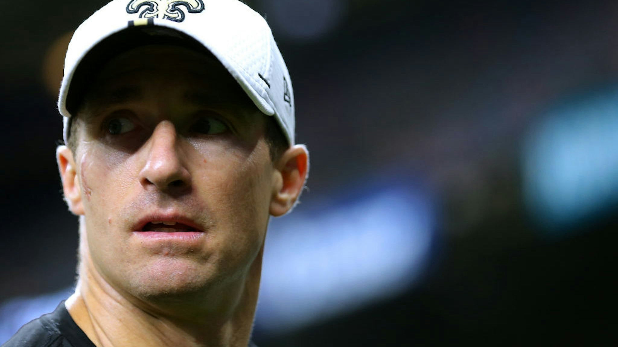 Drew Brees #9 of the New Orleans Saints during a preseason game at the Mercedes Benz Superdome on August 09, 2019 in New Orleans, Louisiana.