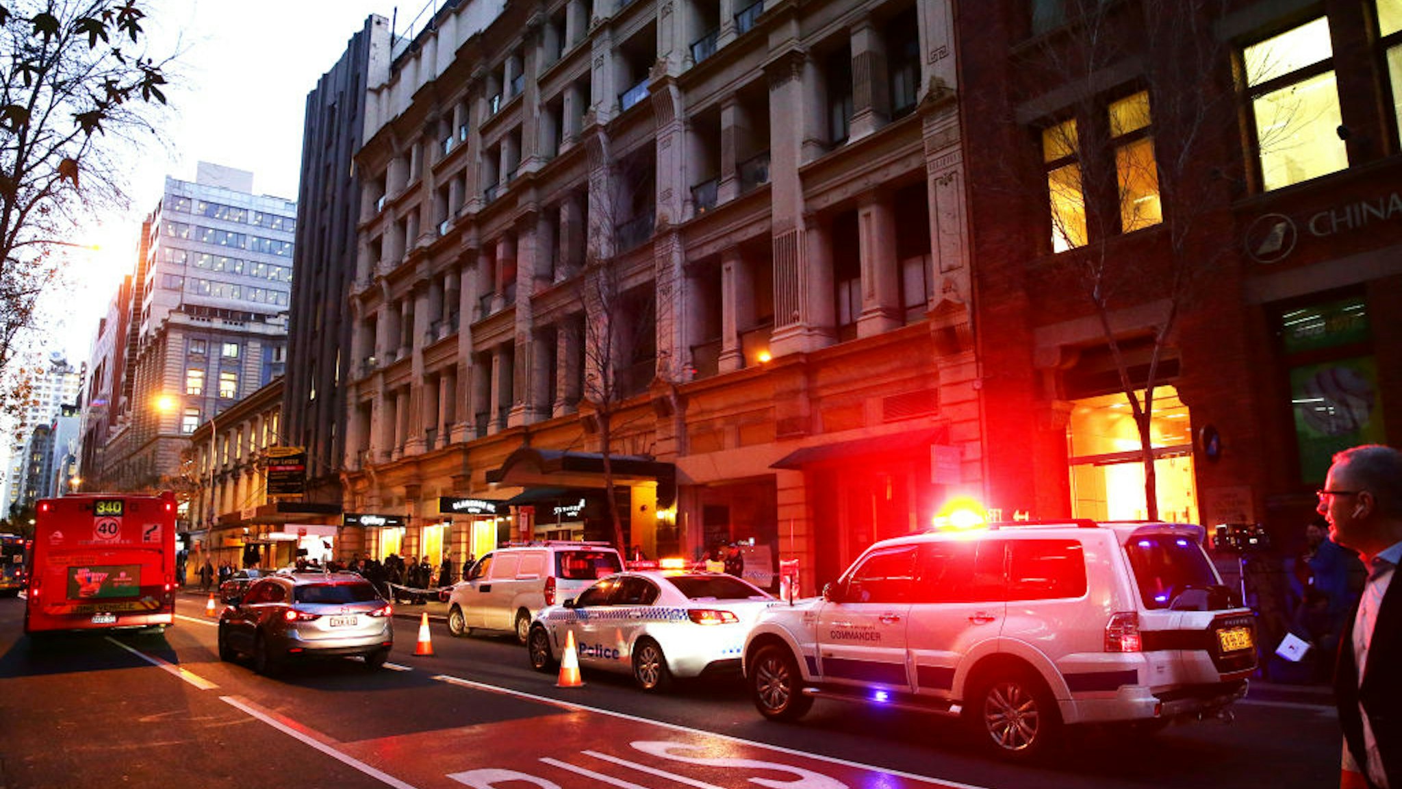SYDNEY, AUSTRALIA - AUGUST 13: A general view outside 118 Clarence St on August 13, 2019 in Sydney, Australia. One woman is dead, and another injured after man went on a stabbing attack through Sydney's CBD on Tuesday afternoon. Police have the man in custody.