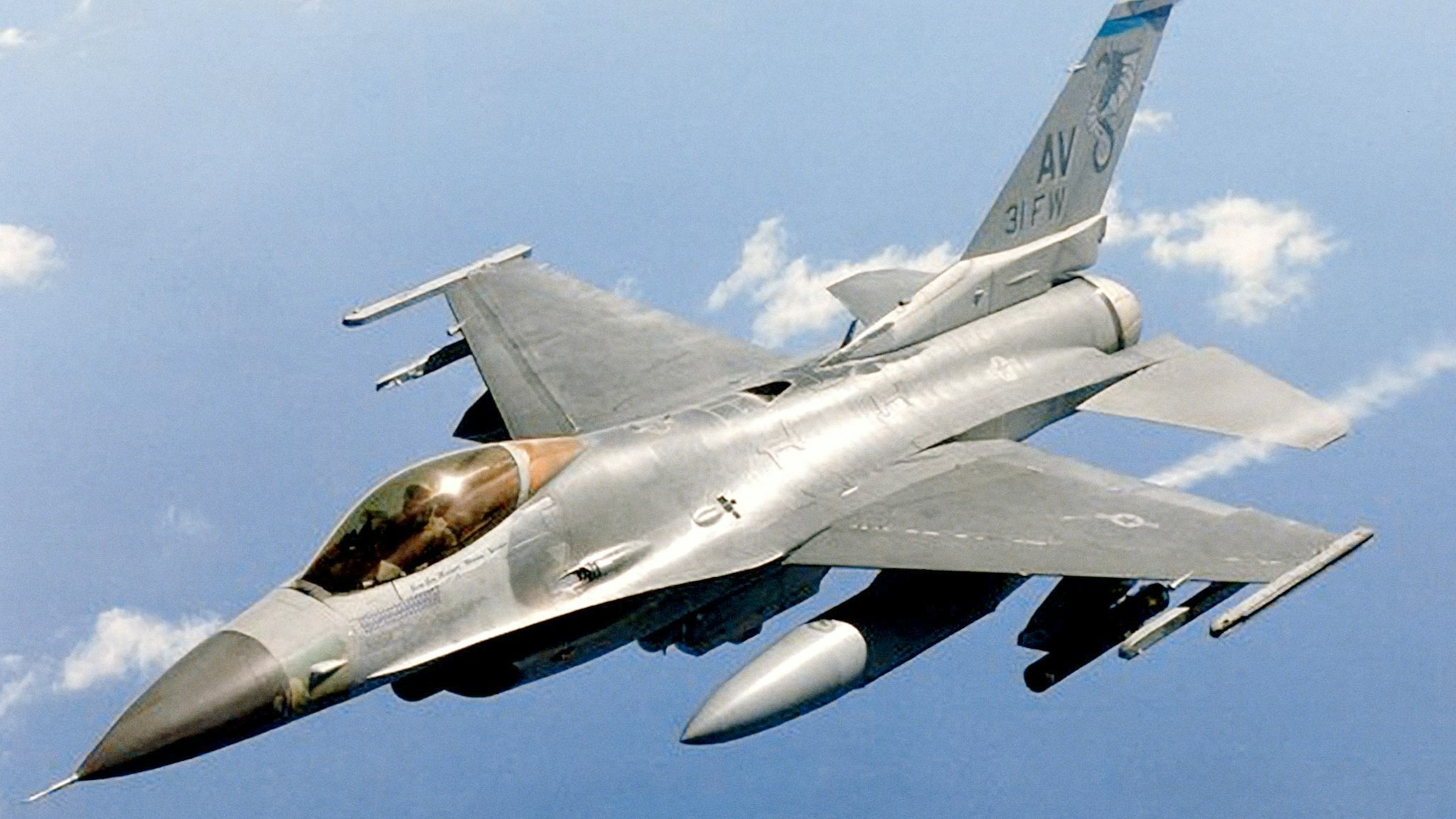 General Dynamics F-16 Falcon in flight during combat mission