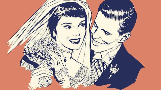 cartoon image of a newly married couple