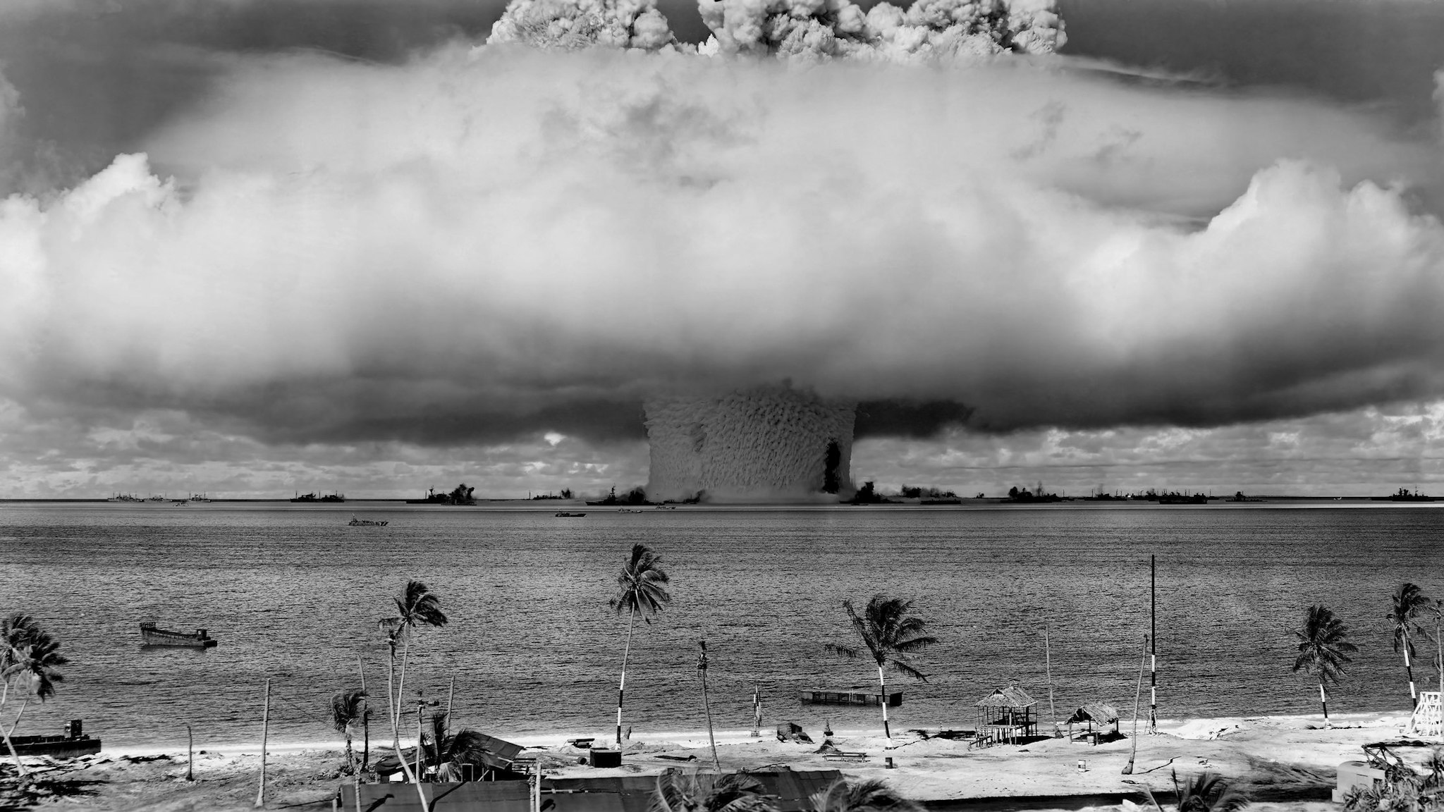 A nuclear weapon test by the American military at Bikini Atoll, Micronesia.