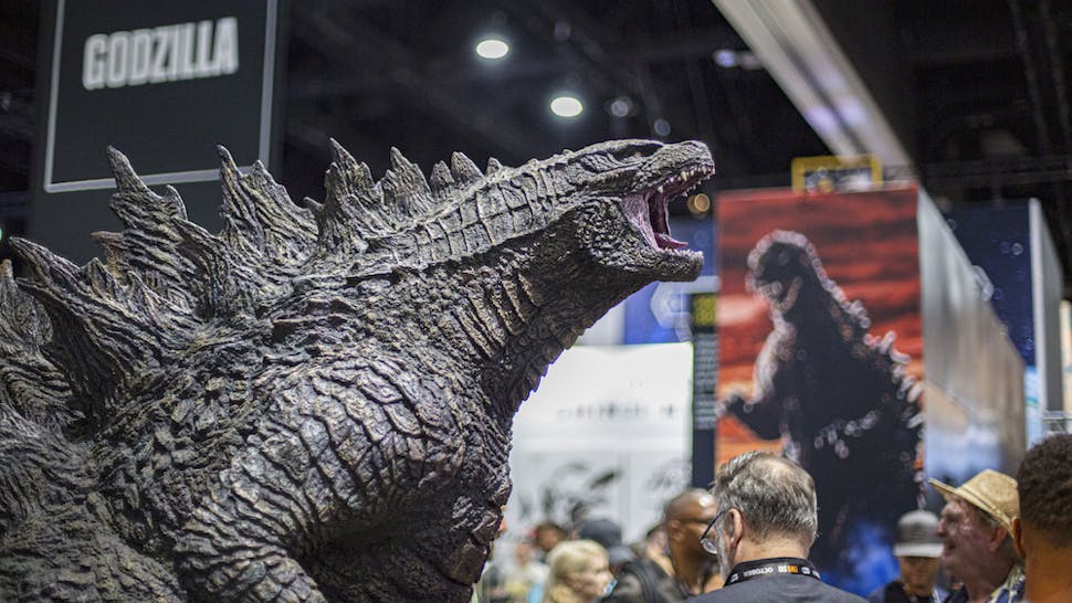 Godzilla SAN DIEGO, CALIFORNIA - JULY 19: General view of the atmosphere at the Godzilla booth at 2019 Comic-Con International on July 19, 2019 in San Diego, California