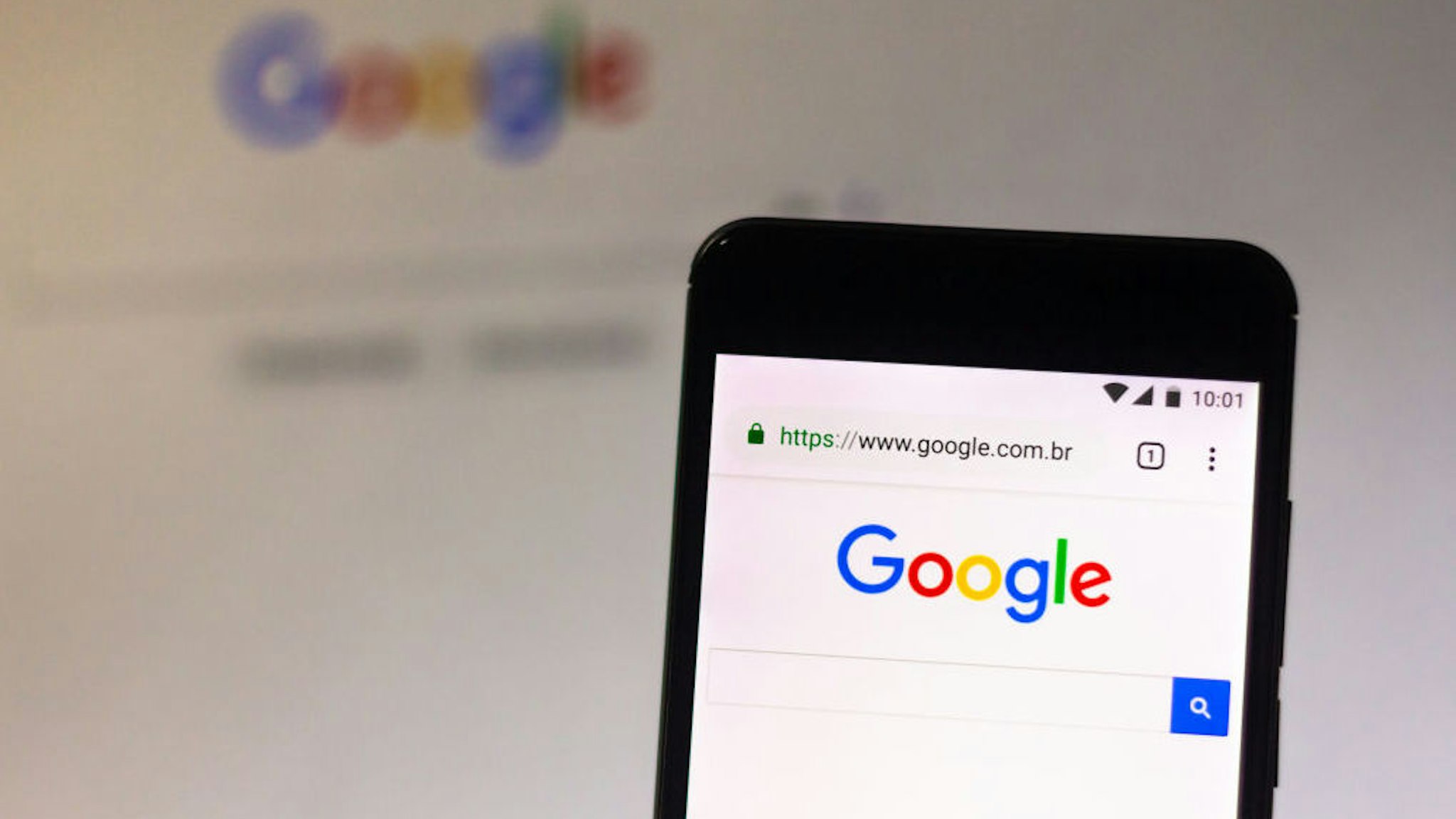 BRAZIL - 2019/05/14: In this photo illustration the Google logo seen displayed on a smartphone. (