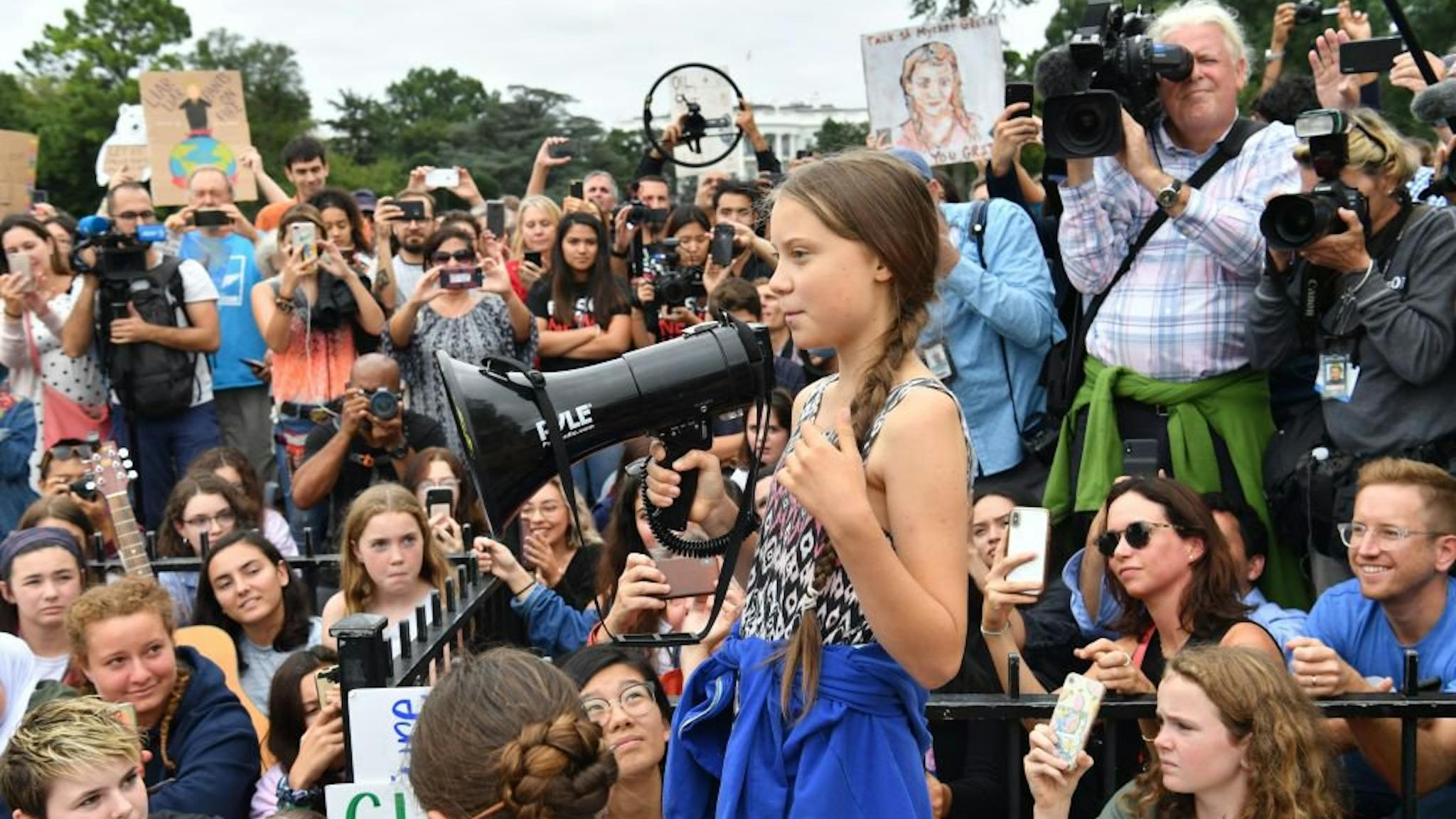 Greta Thunberg Swedish environment activist Greta Thunberg speaks at a climate protest outside the White House in Washington, DC on September 13, 2019.