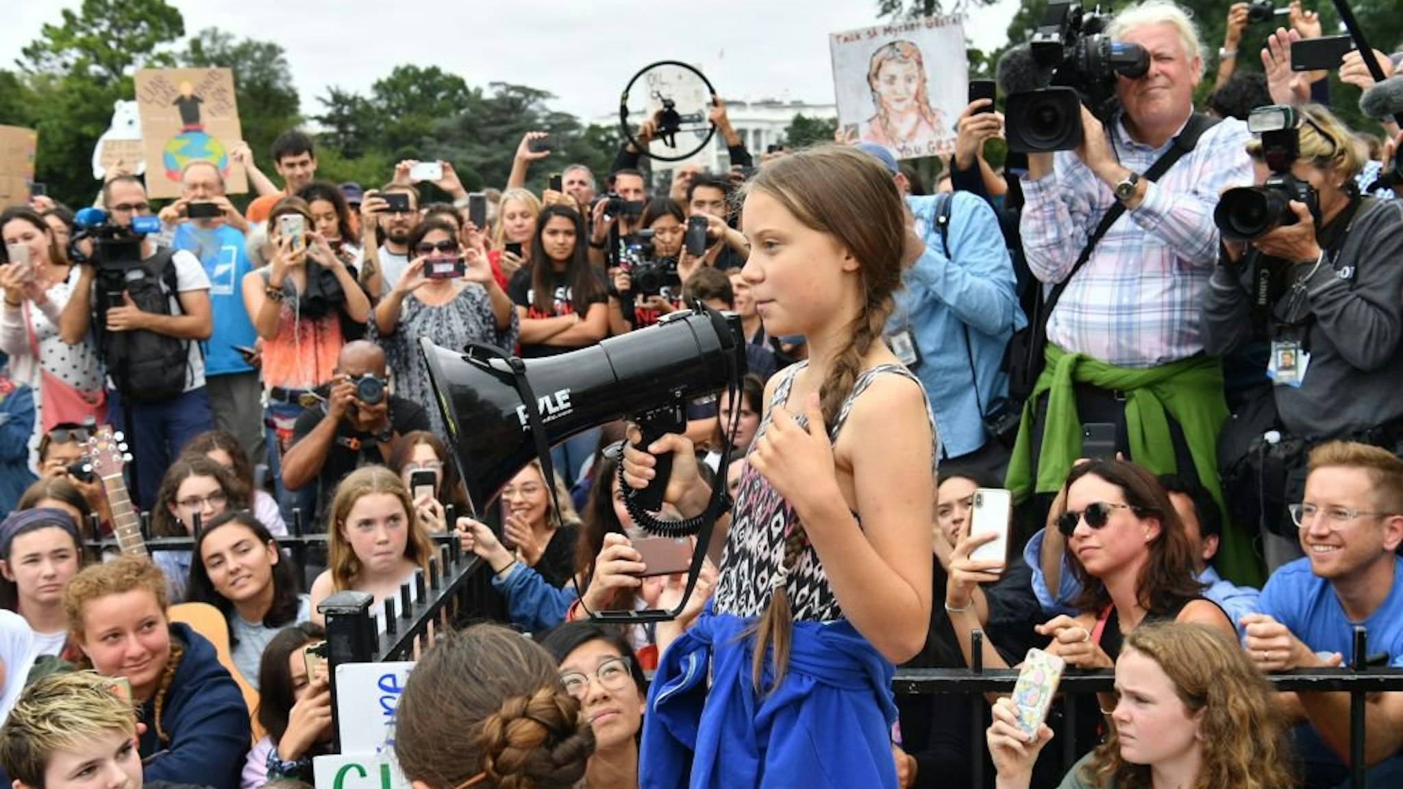 Swedish environment activist Greta Thunberg speaks at a climate protest outside the White House in Washington, DC on September 13, 2019.