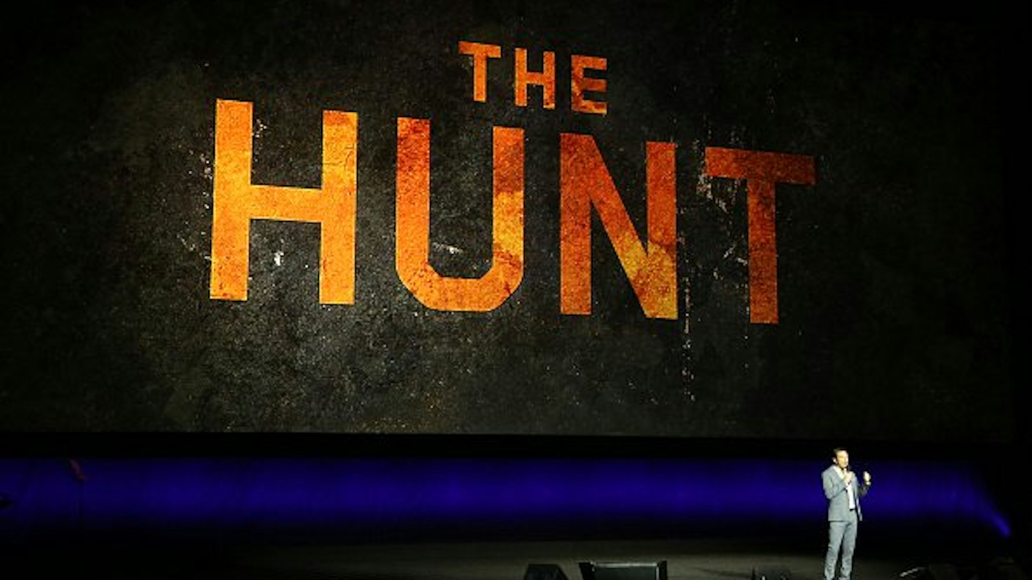 Producer Jason Blum talks about the upcoming movie "The Hunt" during Universal Pictures special presentation during CinemaCon at The Colosseum at Caesars Palace on April 03, 2019 in Las Vegas, Nevada.