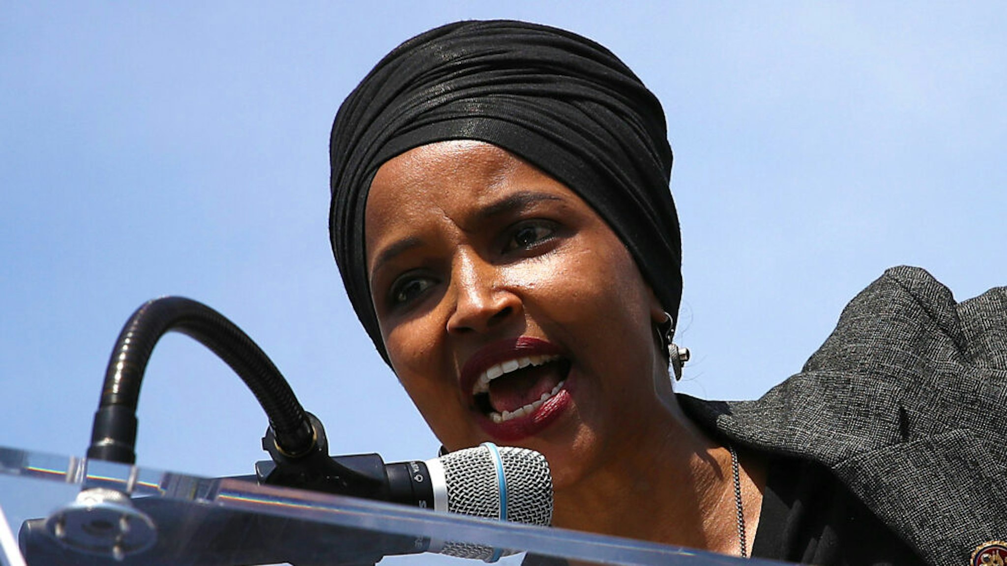 WASHINGTON, DC - APRIL 30: Rep. Ilhan Omar (D-MN) speaks at an event outside the U.S. Capitol April 30, 2019 in Washington, DC. Omar and others called for “Democratic leaders Speaker Nancy Pelosi and Senate Minority Leader Chuck Schumer censure President Trump for inciting violence against Congresswoman Ilhan Omar."
