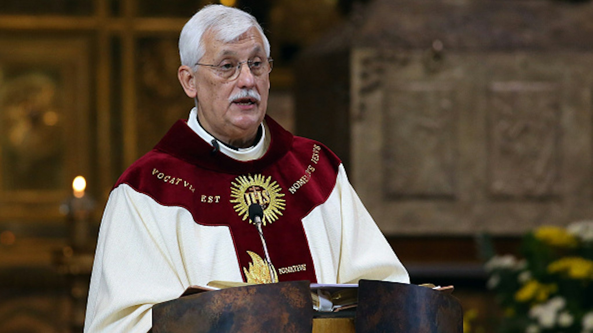New Superior General of The Society of Jesus father Arturo Sosa Abascal delivers his first homily as leader of the Jesuits during the Thanksgiving Mass at the Church of Jesus, on October 15, 2016 in Rome, Italy.