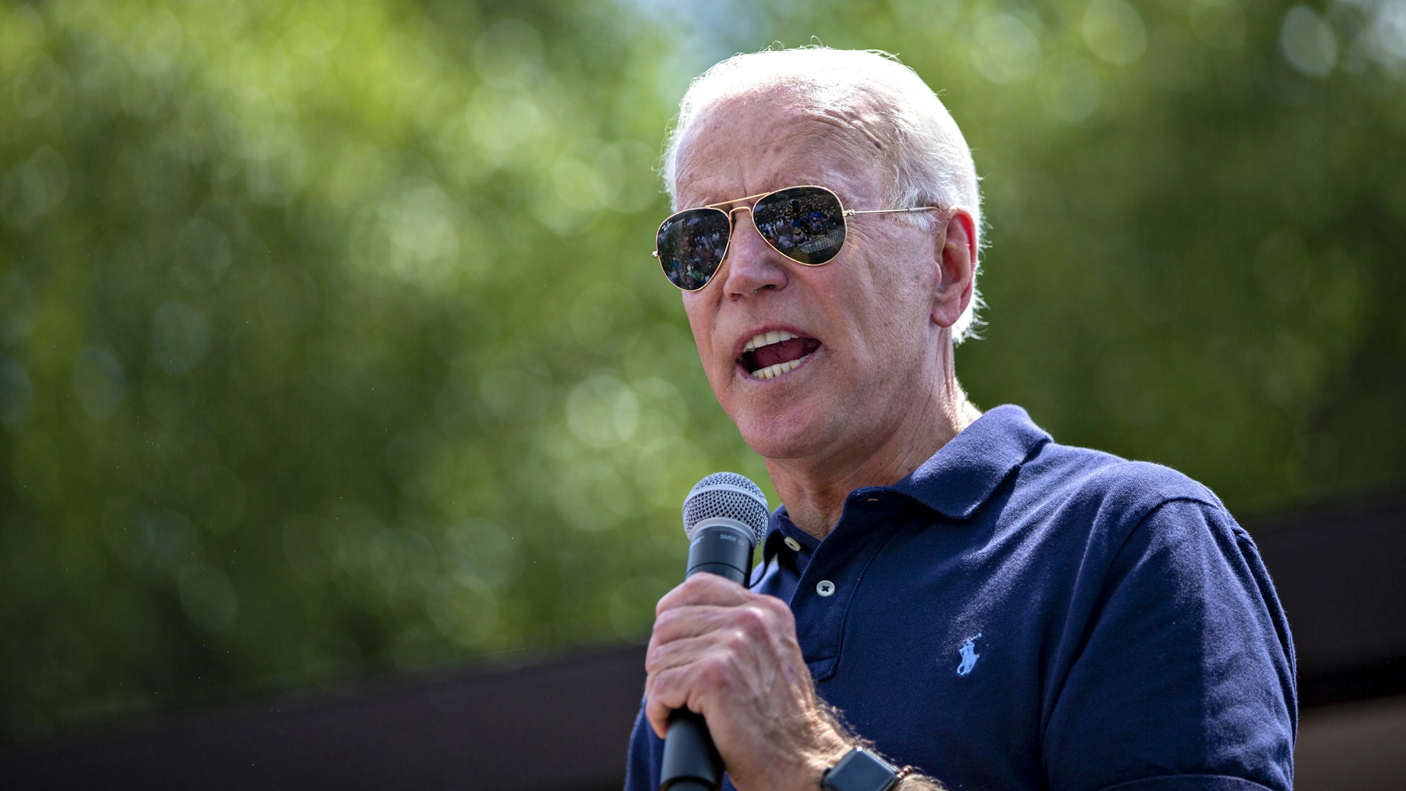 Former U.S. Vice President Joe Biden, 2020 Democratic presidential candidate, speaks at the Des Moines Register Political Soapbox during the Iowa State Fair in Des Moines, Iowa, U.S., on Thursday, Aug. 8, 2019. After speaking, the former vice president didn't explicitly call Trump a white supremacist, but said he tries to curry favor with them.