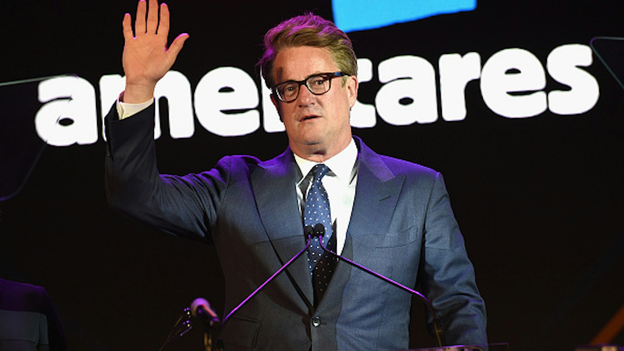 ARMONK, NY - OCTOBER 14: Co-host Joe Scarborough speaks onstage during the 2017 Americares Airlift Benefit at Westchester County Airport on October 14, 2017 in Armonk, New York