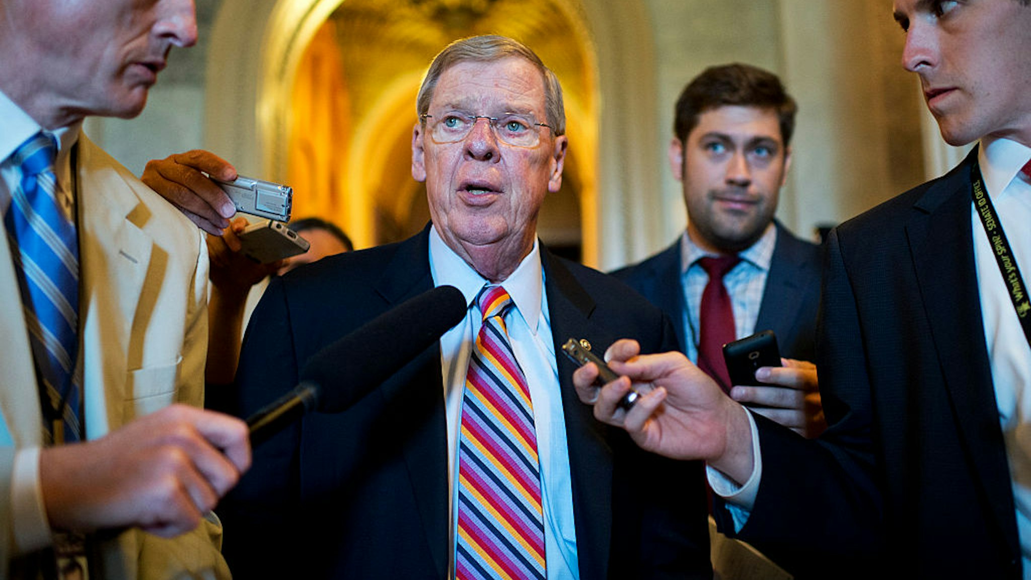 UNITED STATES - JUNE 23: Sen. Johnny Isakson, R-Ga., leaves the Senate Policy luncheons in the Capitol, June 23, 2015.