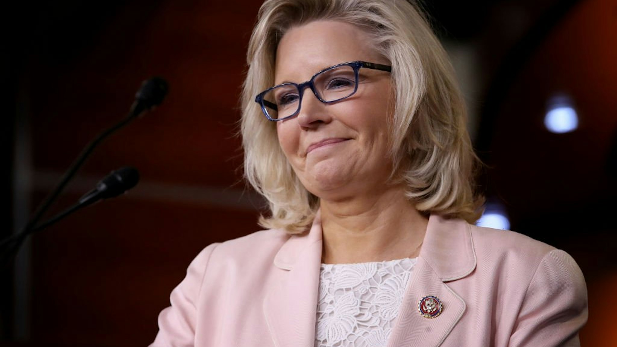 Liz Cheney (R-WY) answers questions during a press conference at the U.S. Capitol