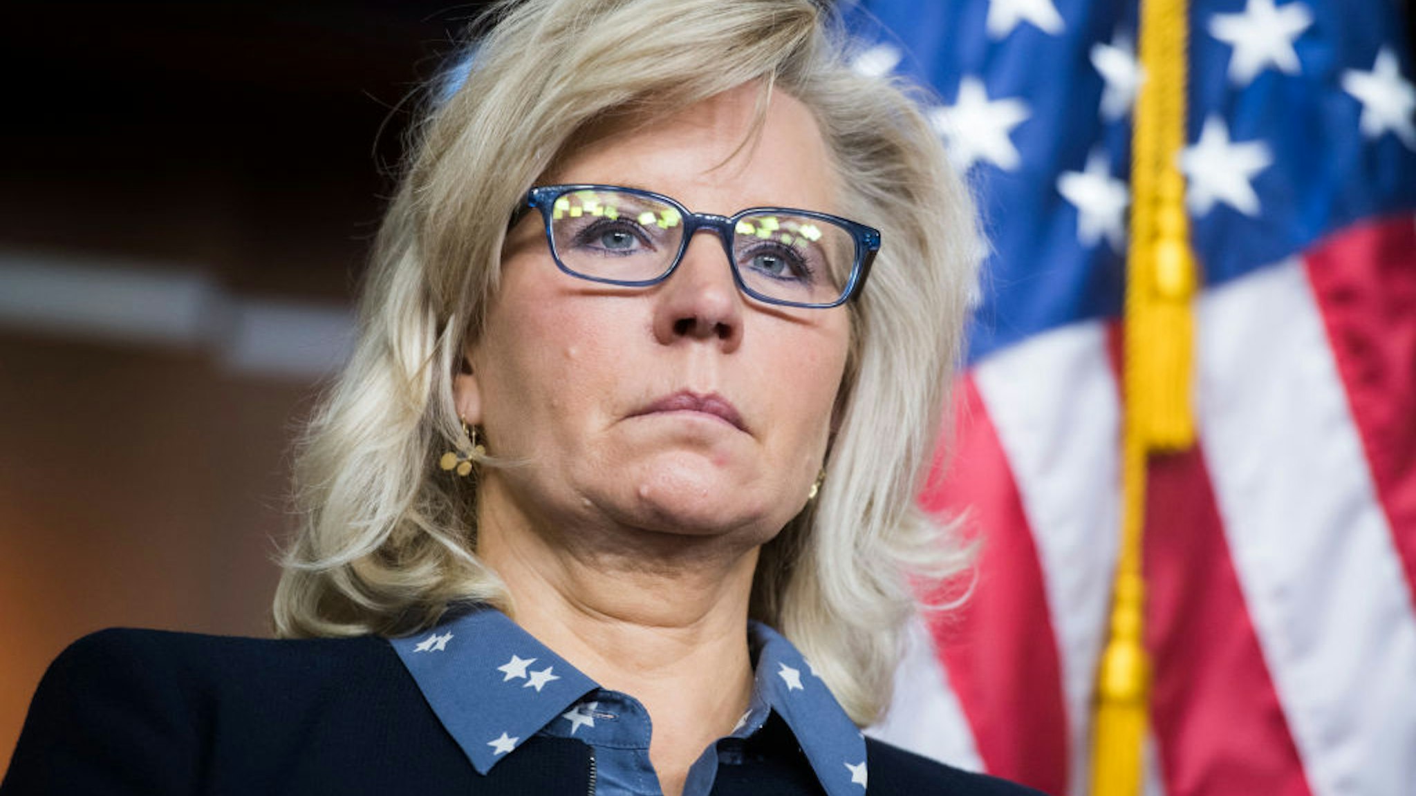 UNITED STATES - JUNE 4: Rep. Liz Cheney, R-Wyo., chair of the House Republican Conference, conducts a news conference after a meeting in the Capitol Visitor Center on Tuesday, June 4, 2019.