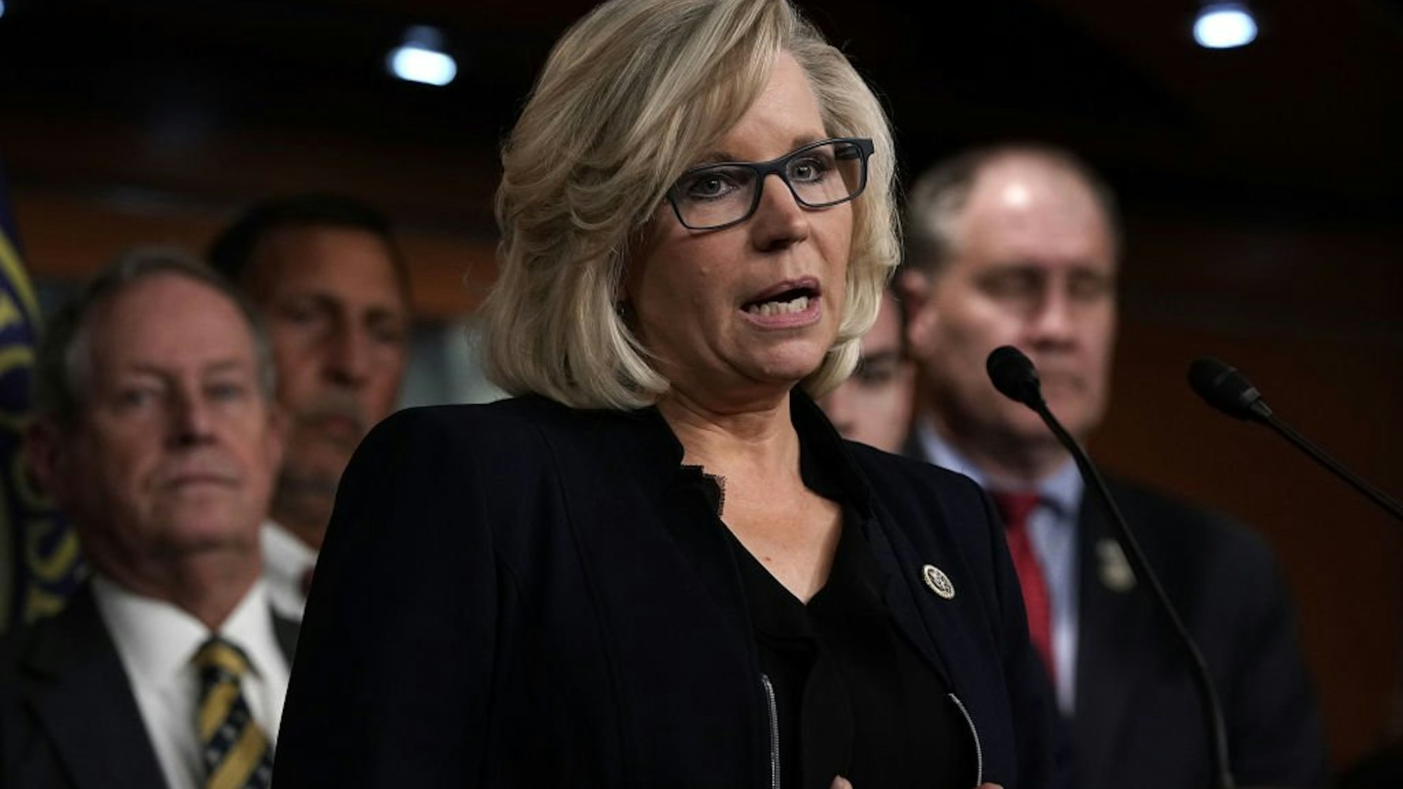 Liz Cheney speaks during a news conference February 7, 2018 on Capitol Hill